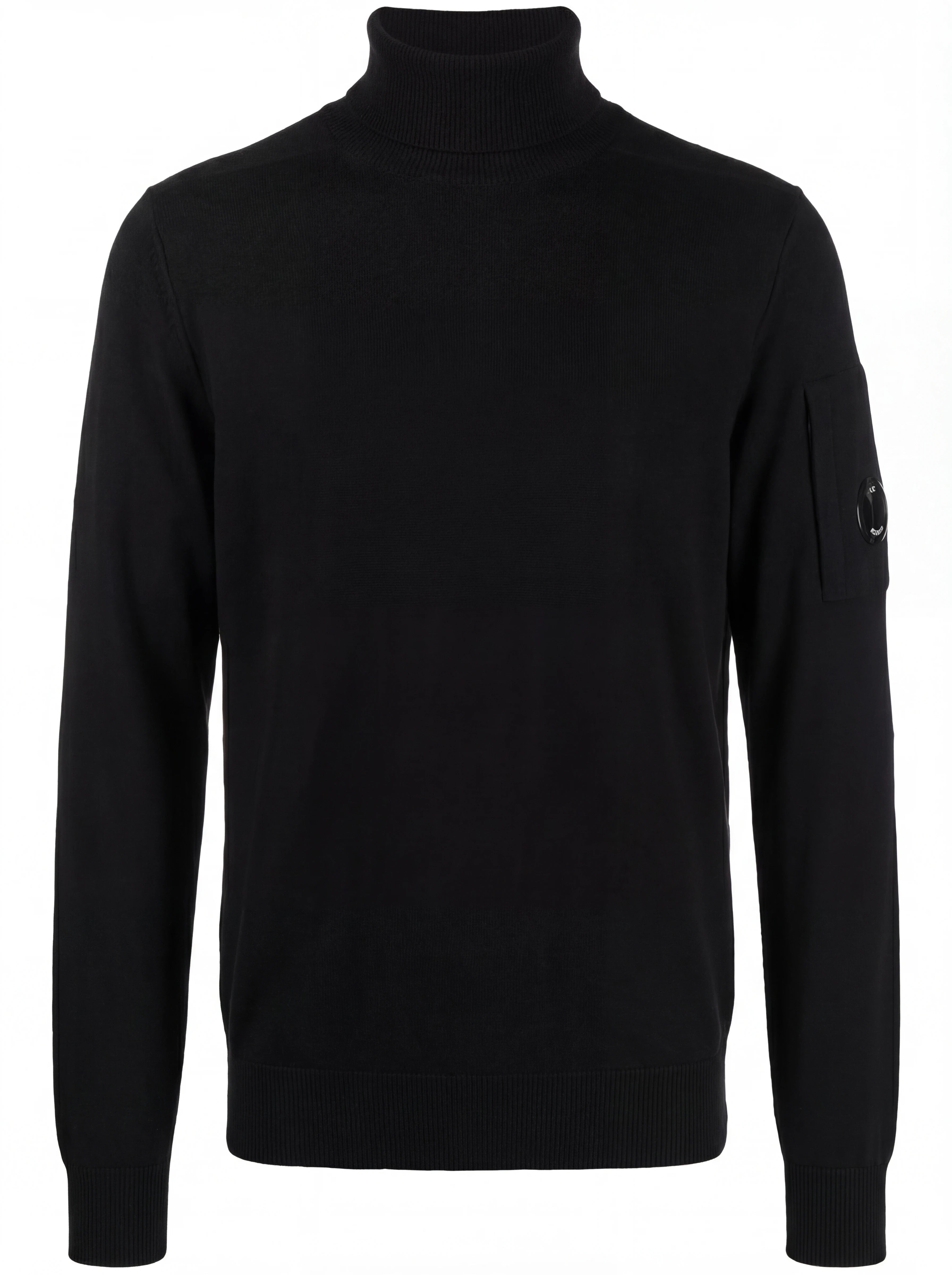 Maglia collo alto vista da dietro, maglia collo alto blu zip taschino C.P. Company da uomo