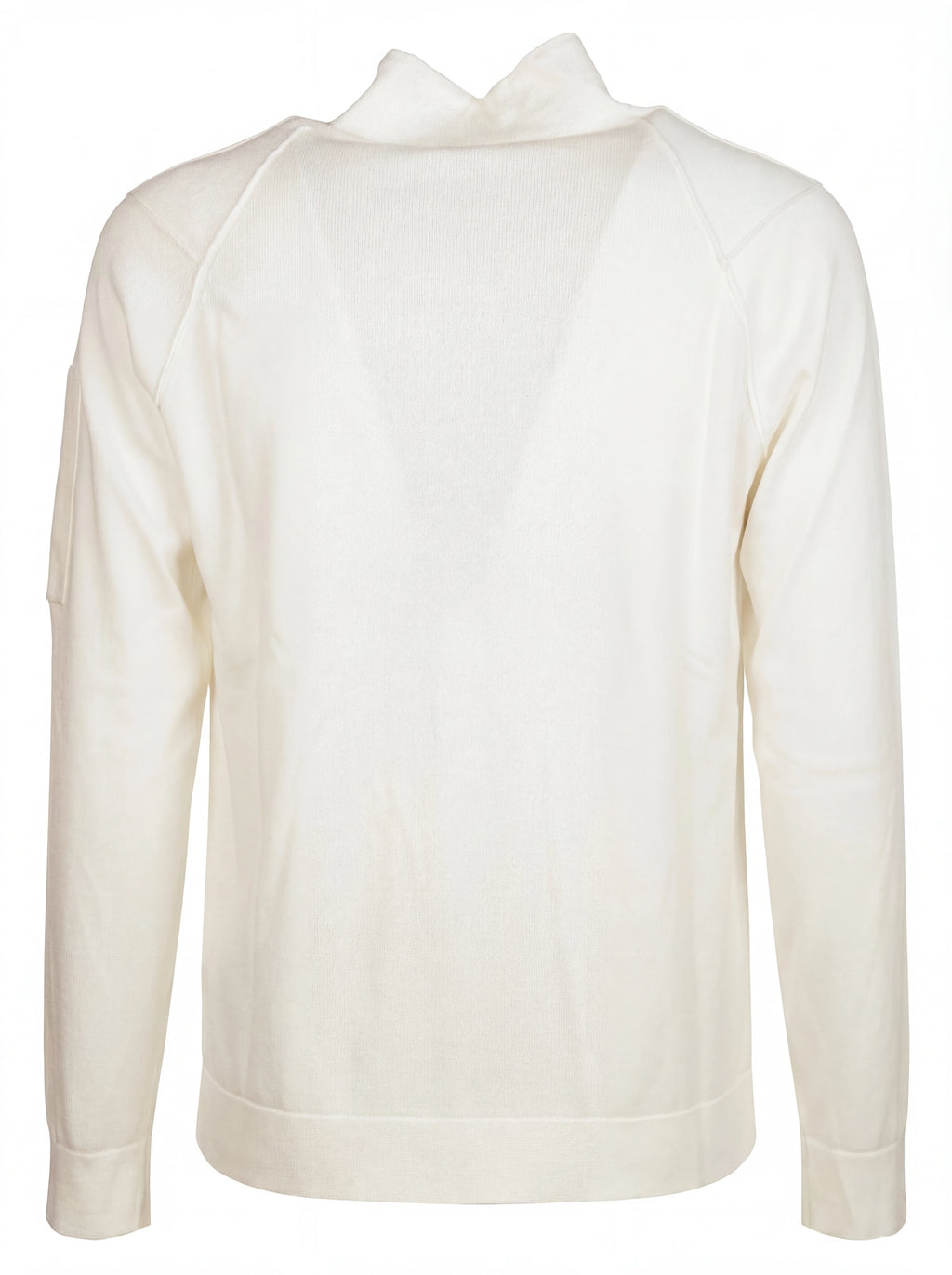 Dettaglio cardigan bianco zip spalla raglan C.P. Company da uomo
