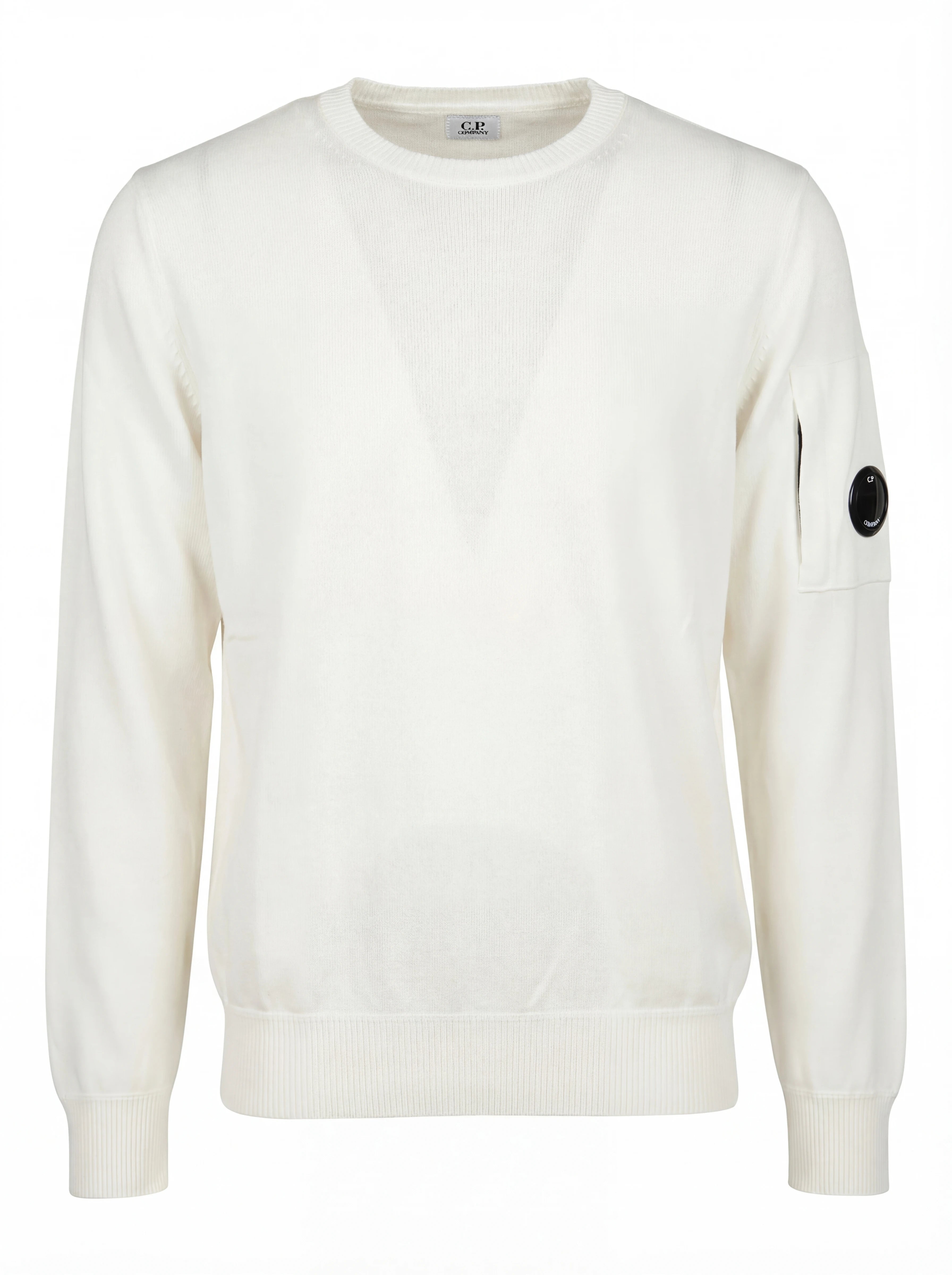 Maglia girocollo frontale, maglia girocollo bianco C.P. Company da uomo in cotone