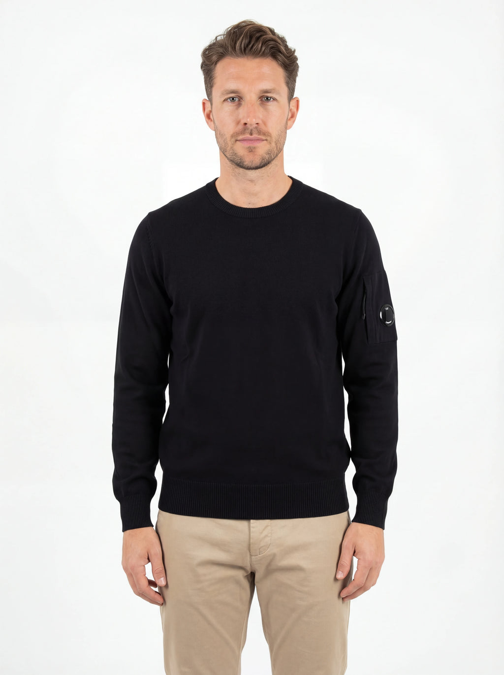 Maglia girocollo frontale, maglia girocollo nero C.P. Company da uomo in cotone