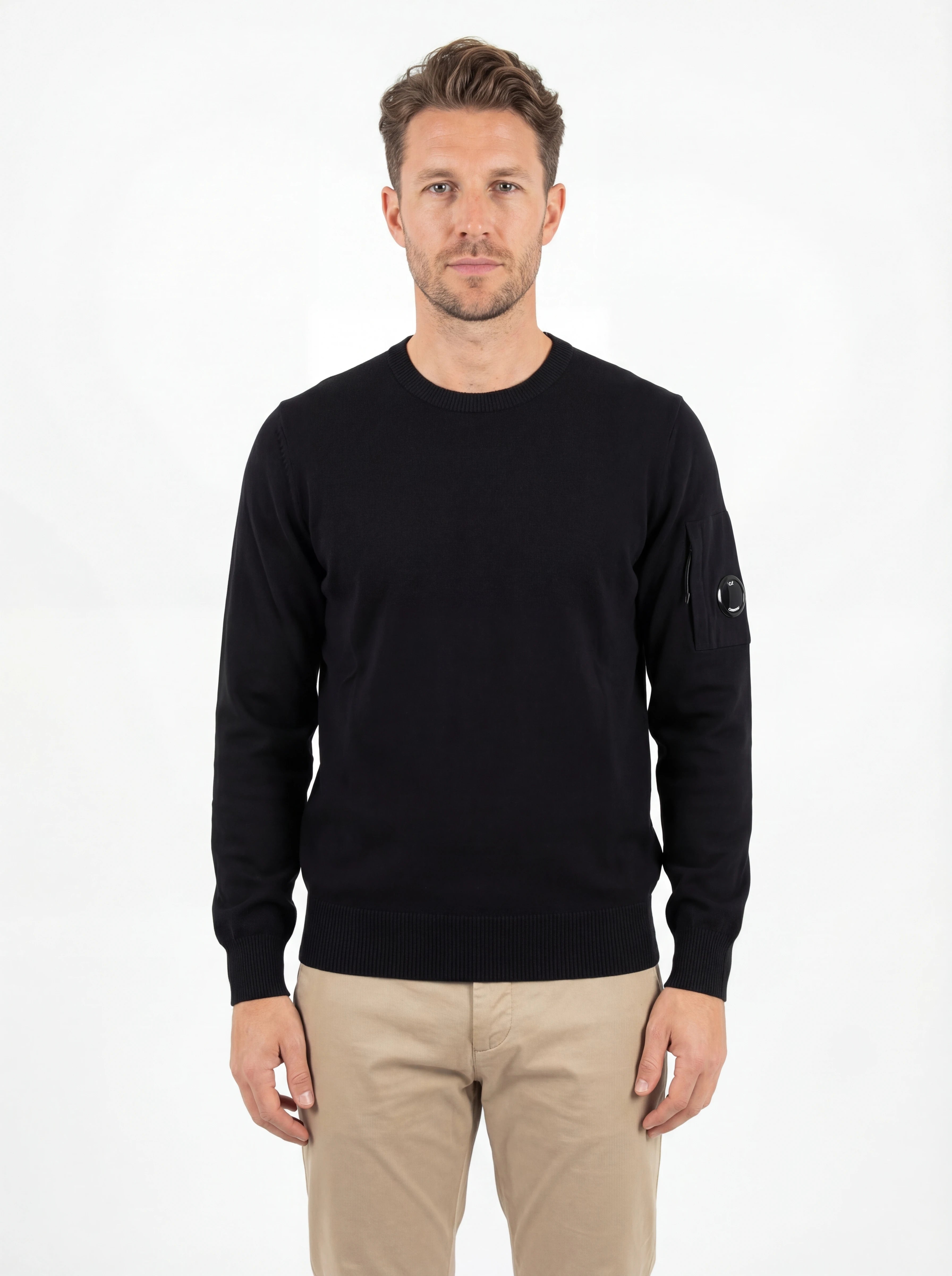 Maglia girocollo frontale, maglia girocollo nero C.P. Company da uomo in cotone