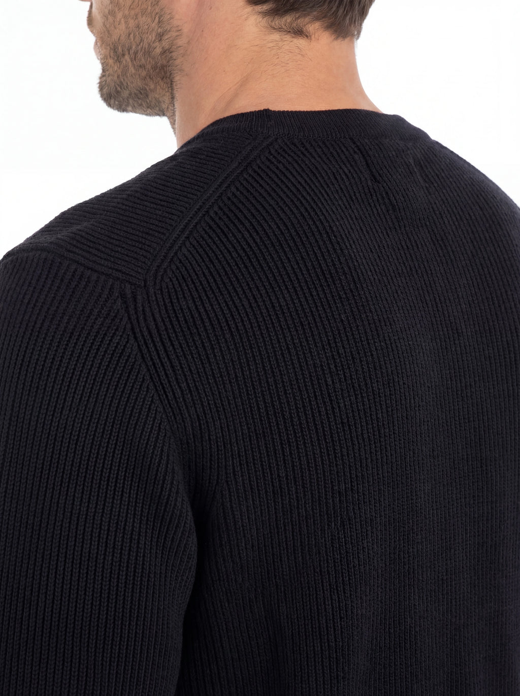 Maglione frontale, maglione nero a costine C.P. Company da uomo in lana merino