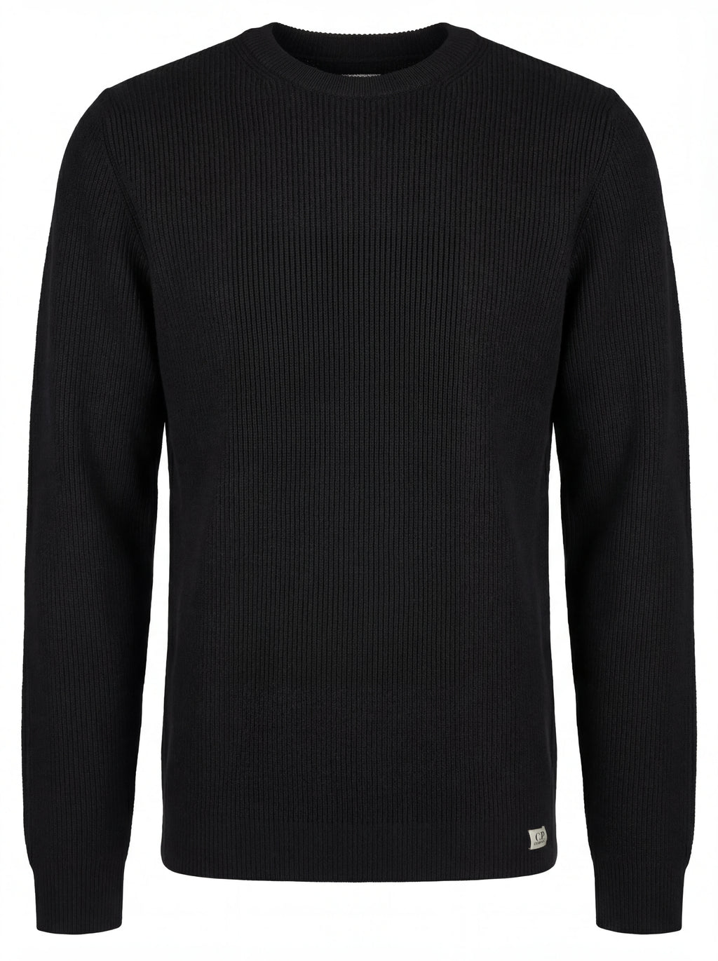 Dettaglio maglione nero a costine C.P. Company da uomo in lana merino