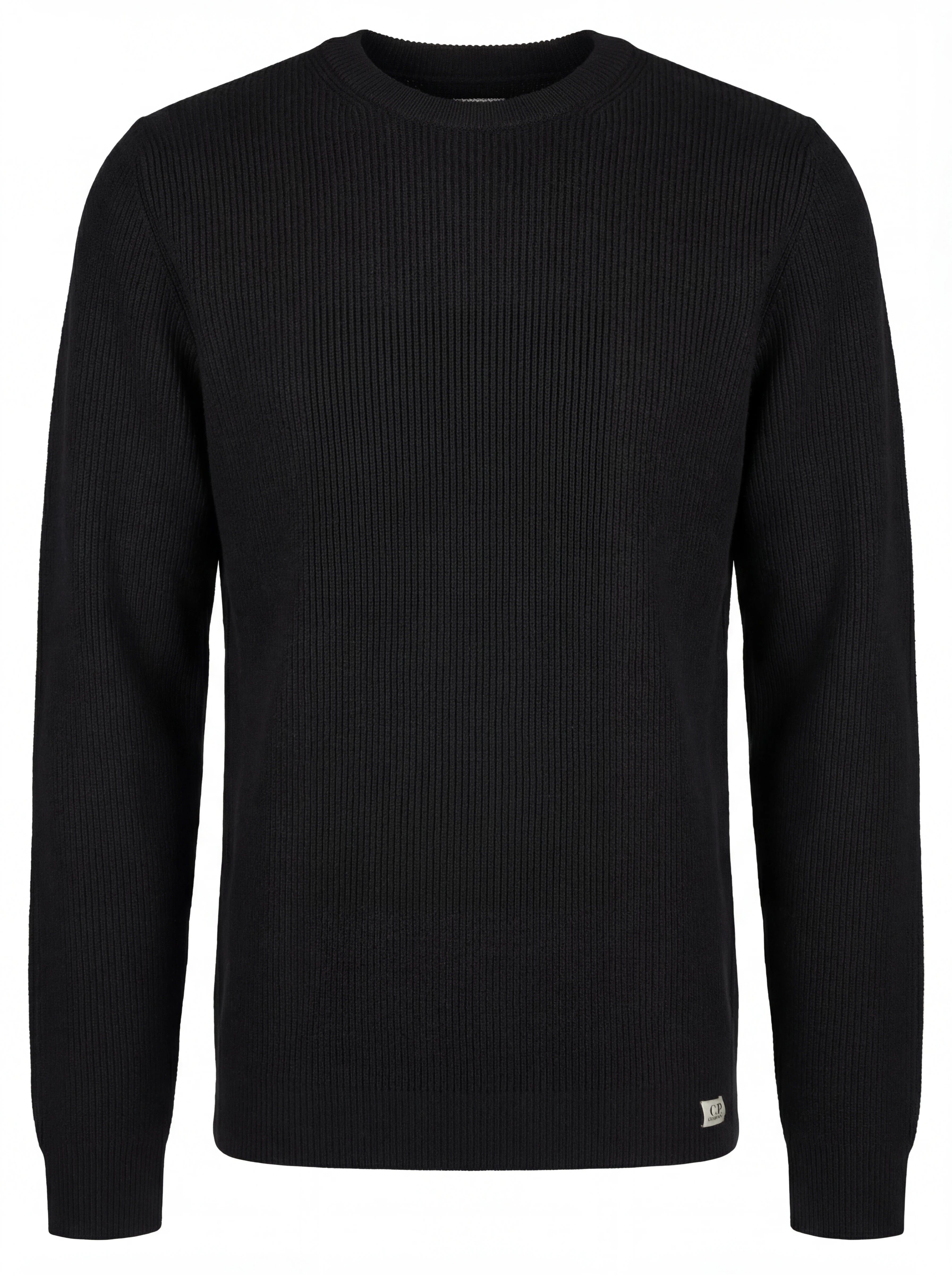 Dettaglio maglione nero a costine C.P. Company da uomo in lana merino