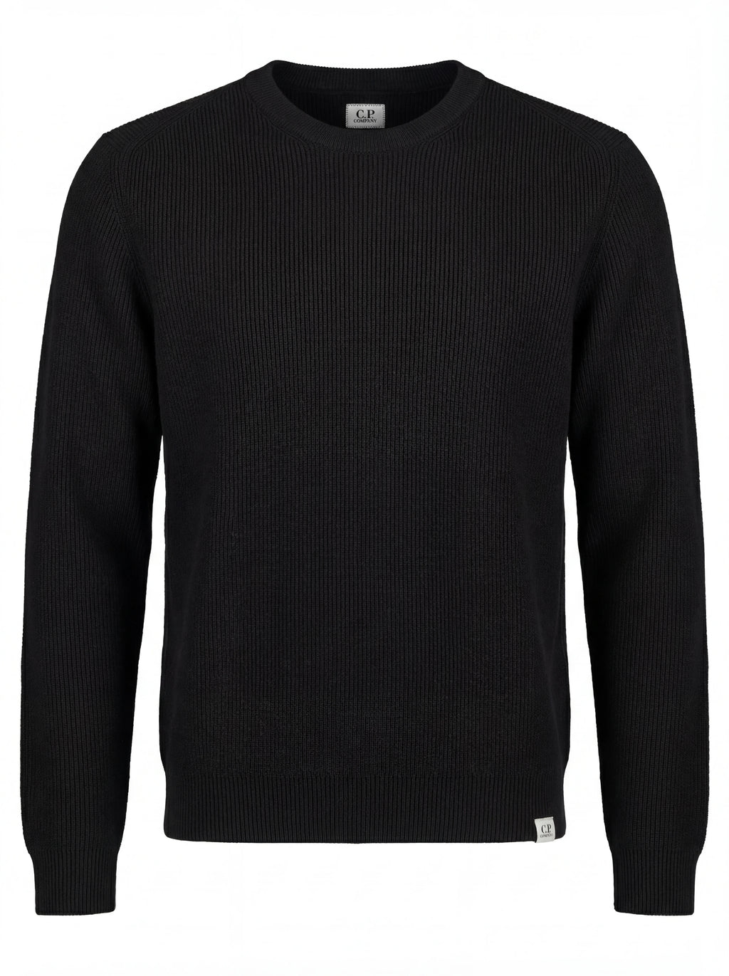 Dettaglio maglione nero a costine C.P. Company da uomo in lana merino