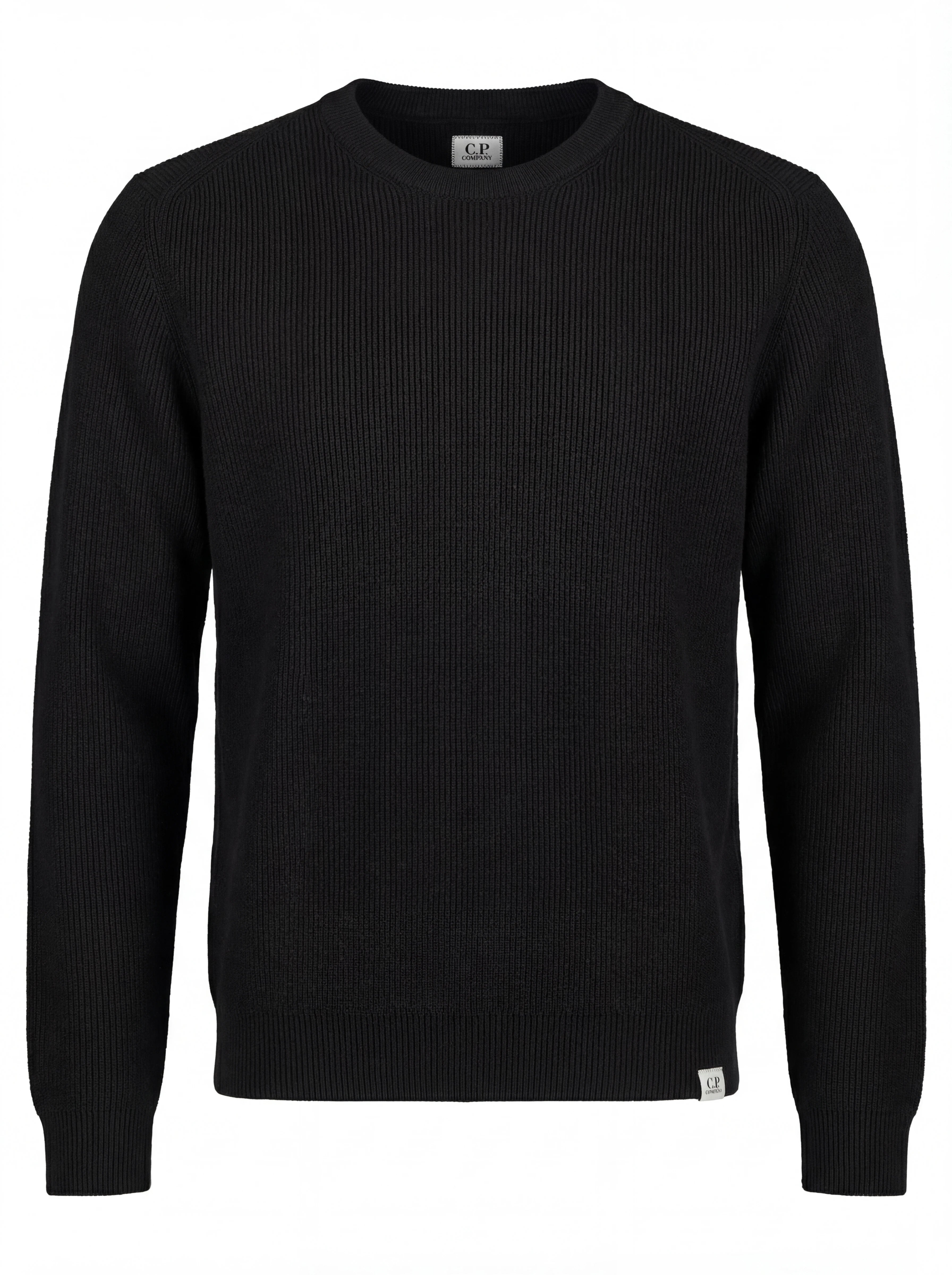 Dettaglio maglione nero a costine C.P. Company da uomo in lana merino