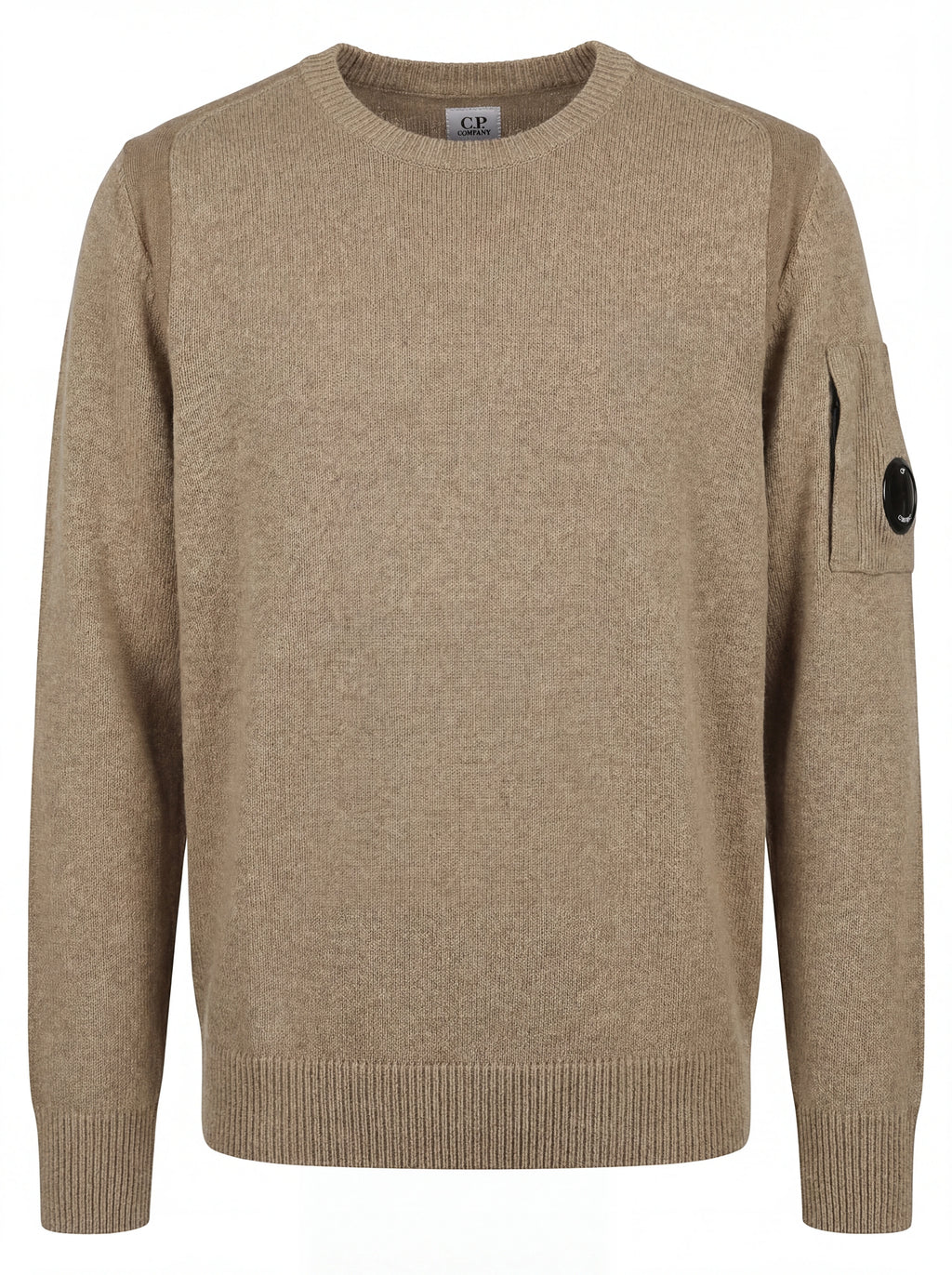 Dettaglio maglia girocollo cammello taschino con lente taschino C.P. Company da uomo in cotone