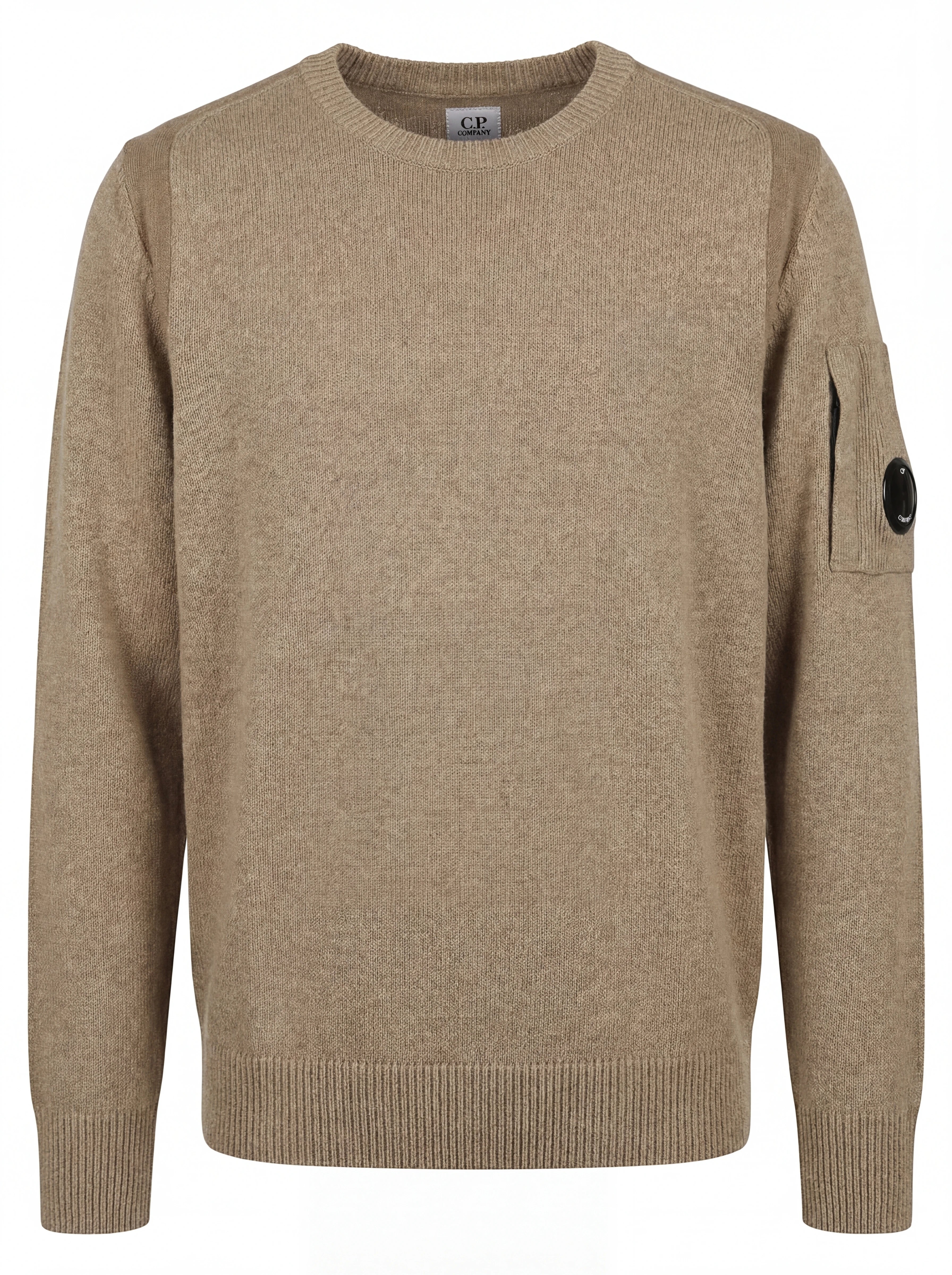 Dettaglio maglia girocollo cammello taschino con lente taschino C.P. Company da uomo in cotone