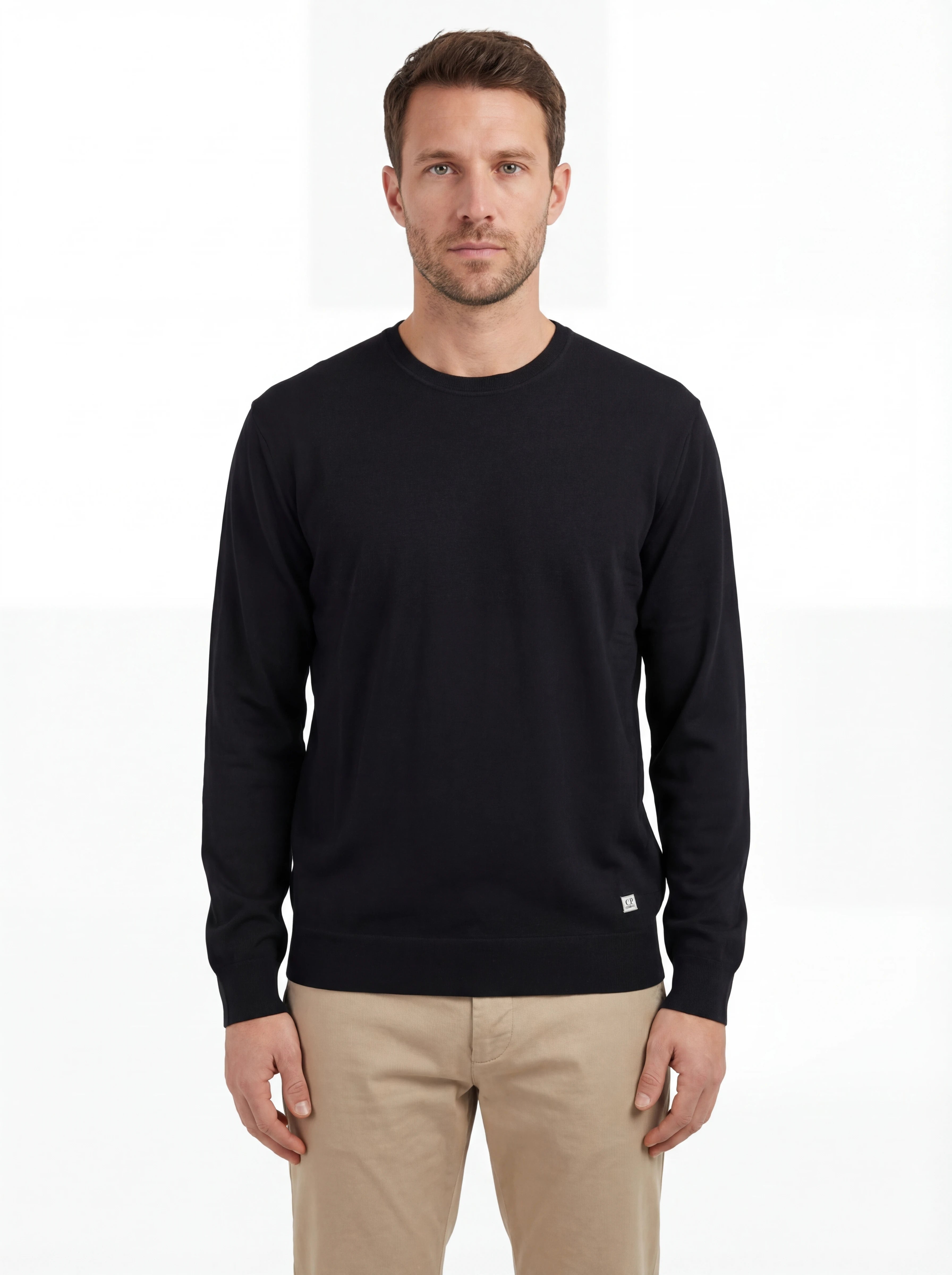 Modello a 45° con maglia girocollo blu logo cucito vestibilità dritta C.P. Company da uomo