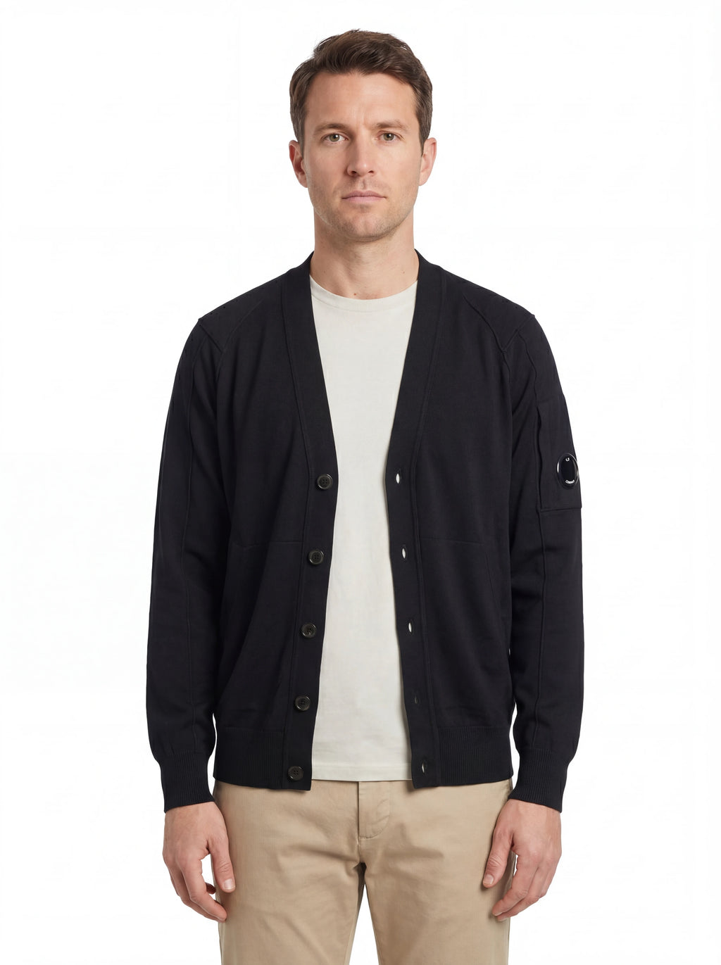 Modello a 45° con cardigan blu taschino manica a rilievo C.P. Company da uomo