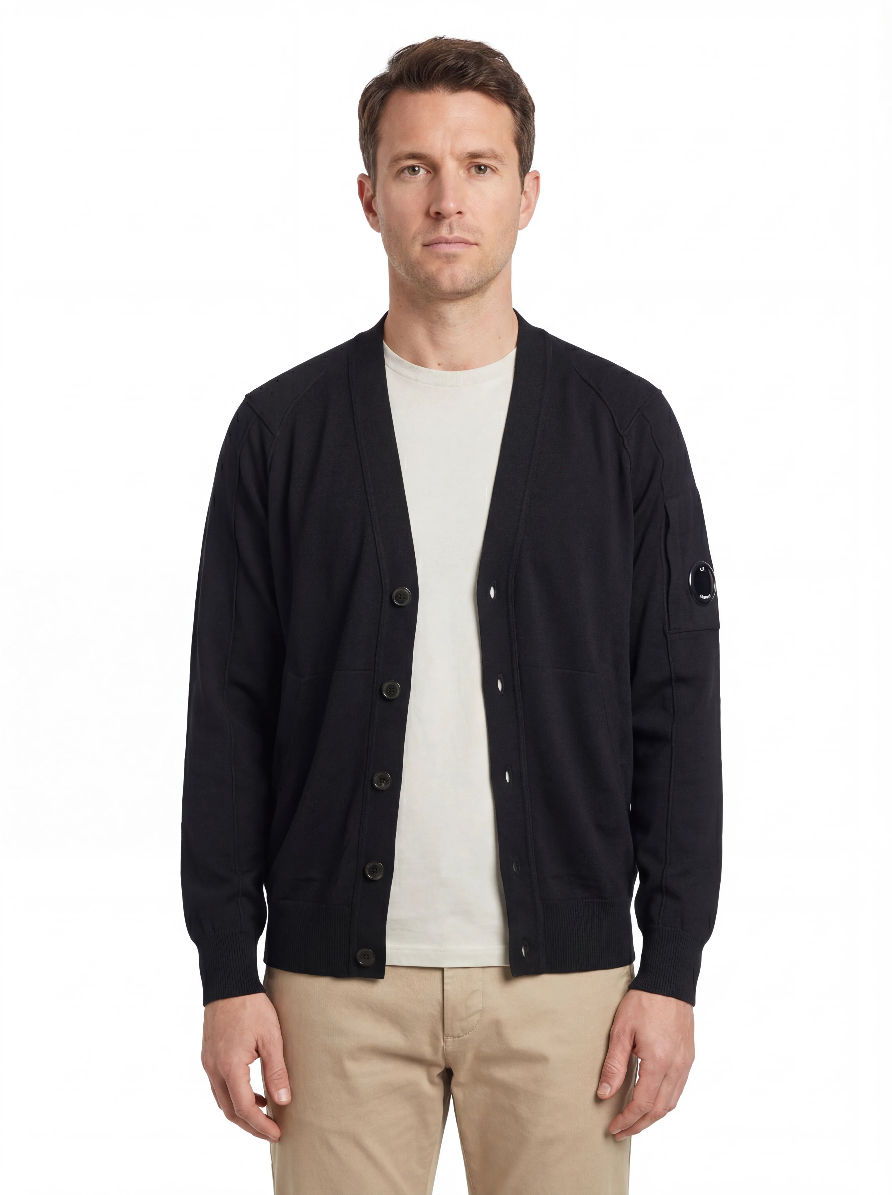 Modello a 45° con cardigan blu taschino manica a rilievo C.P. Company da uomo