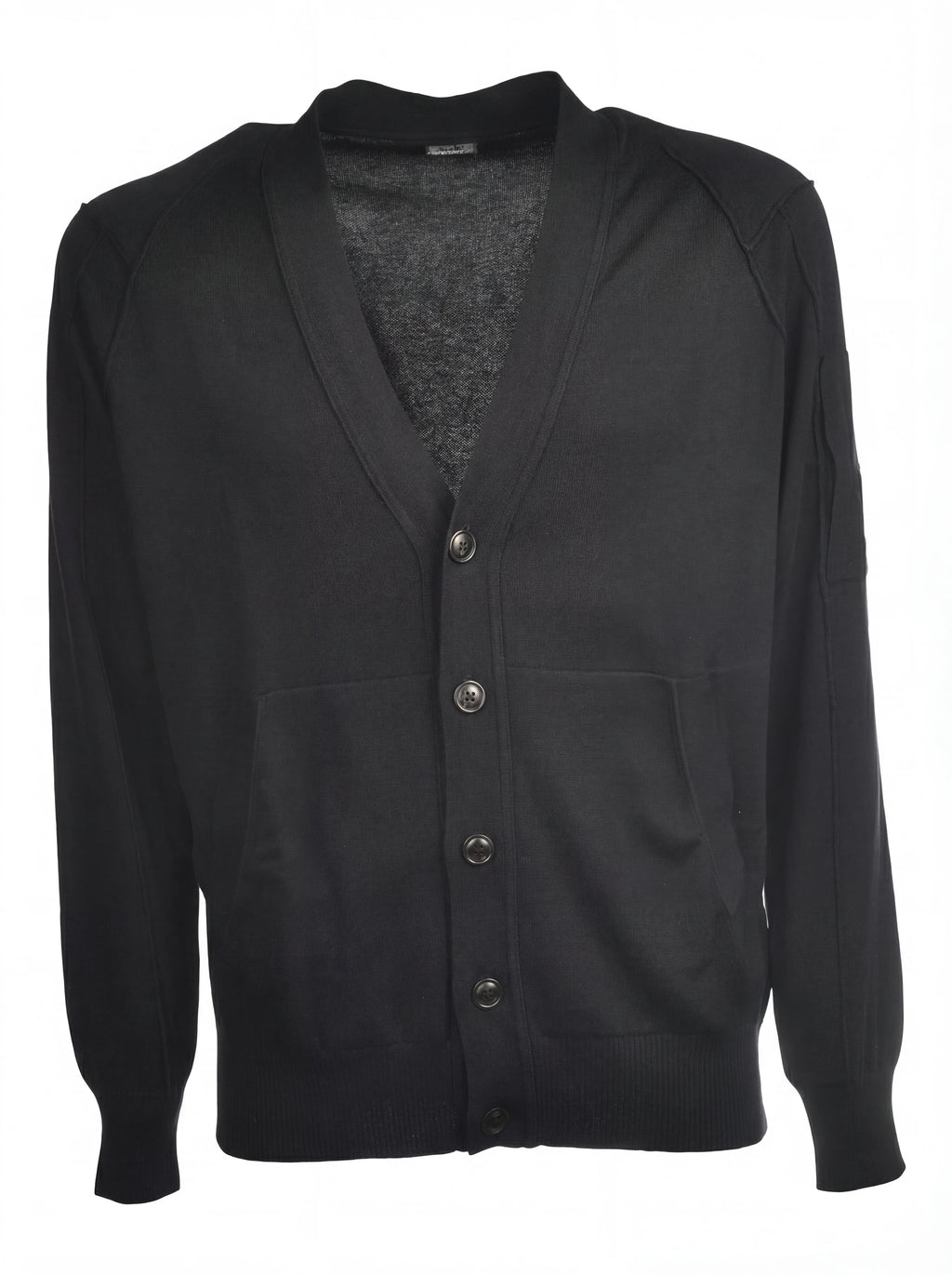 Dettaglio cardigan blu taschino manica a rilievo C.P. Company da uomo