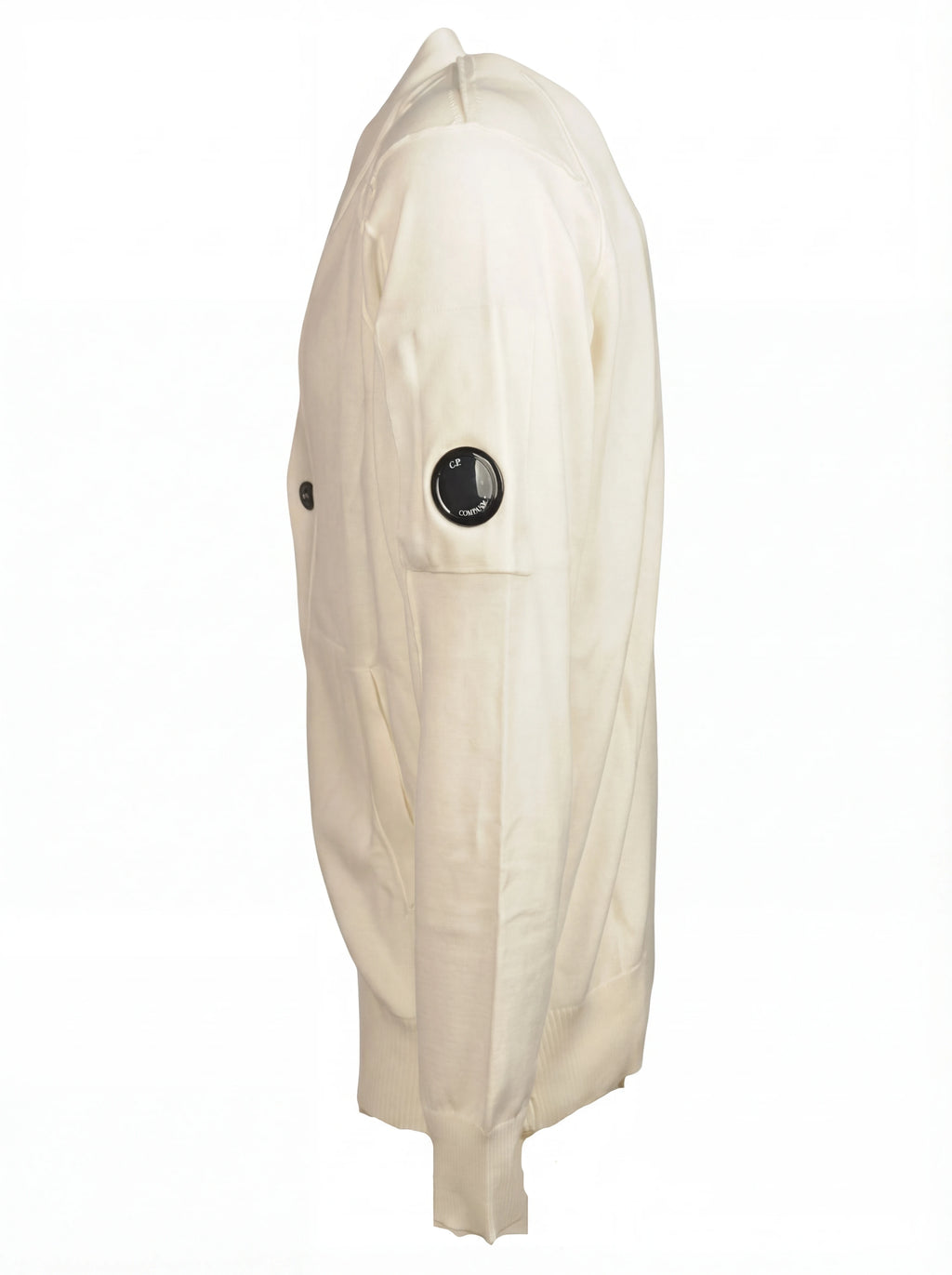 Dettaglio cardigan bianco taschino manica a rilievo C.P. Company da uomo