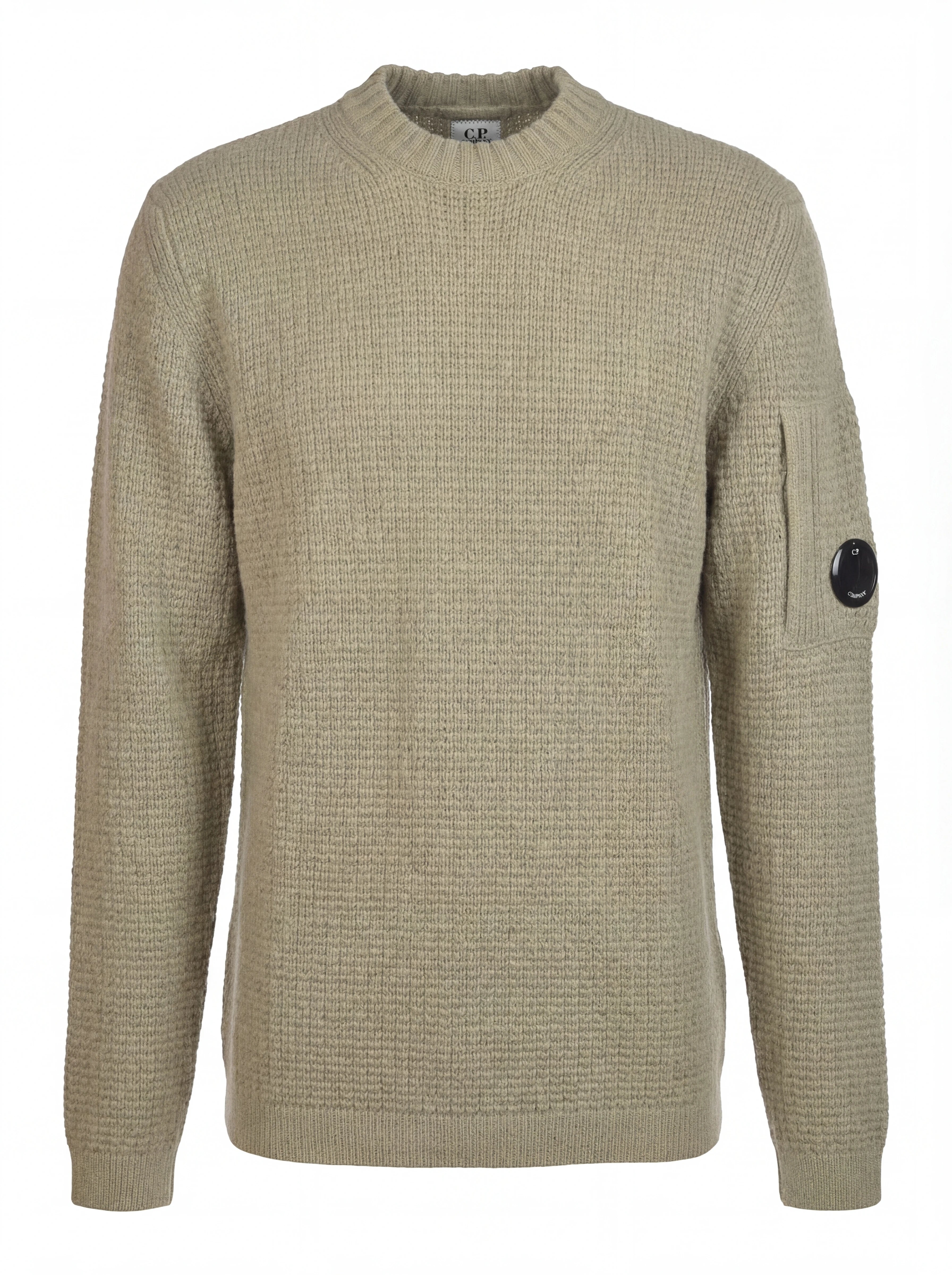 Dettaglio maglione salvia a costine C.P. Company da uomo in lana