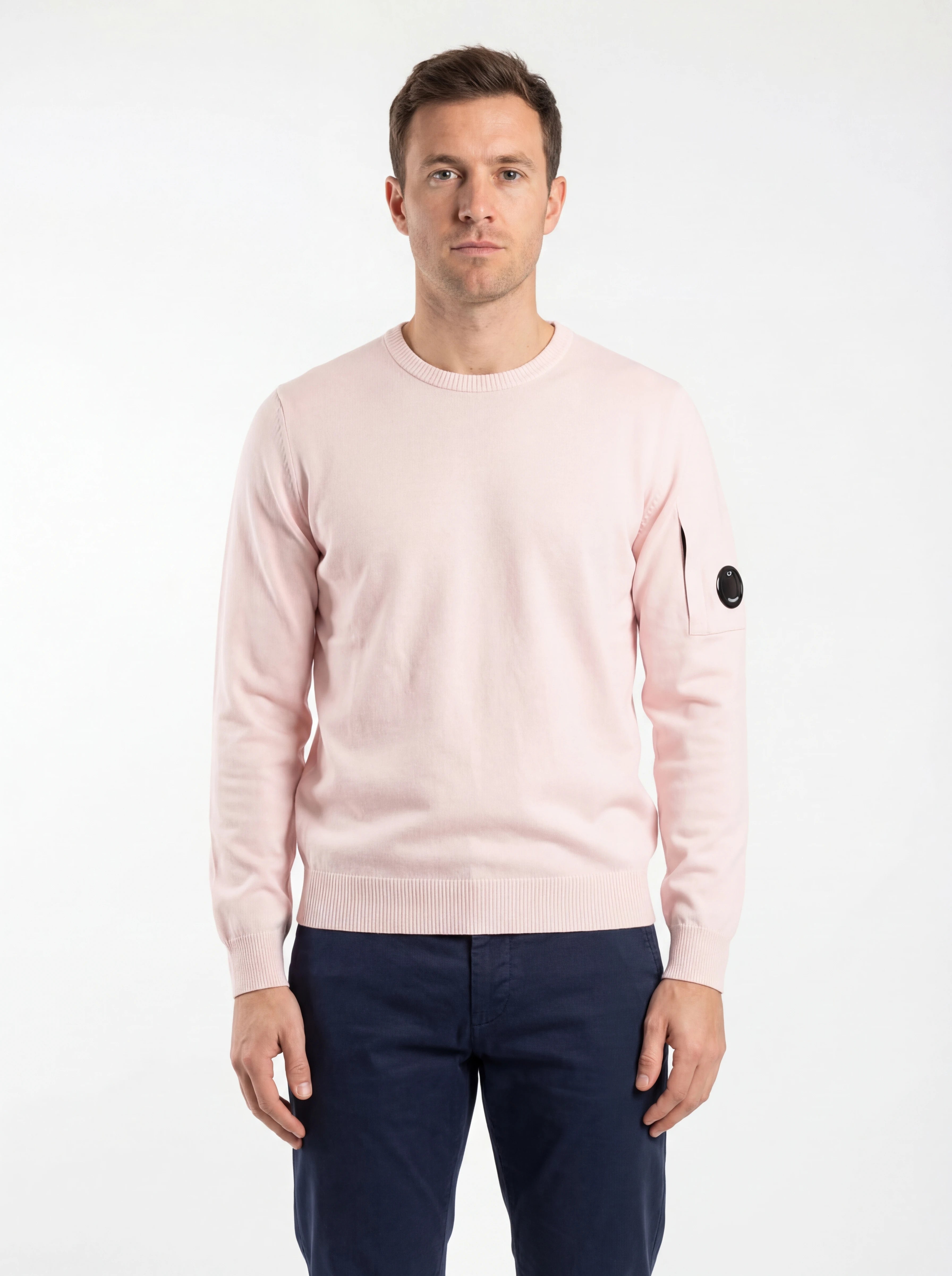 Maglia girocollo frontale, maglia girocollo rosa taschino con lente taschino C.P. Company da uomo in cotone
