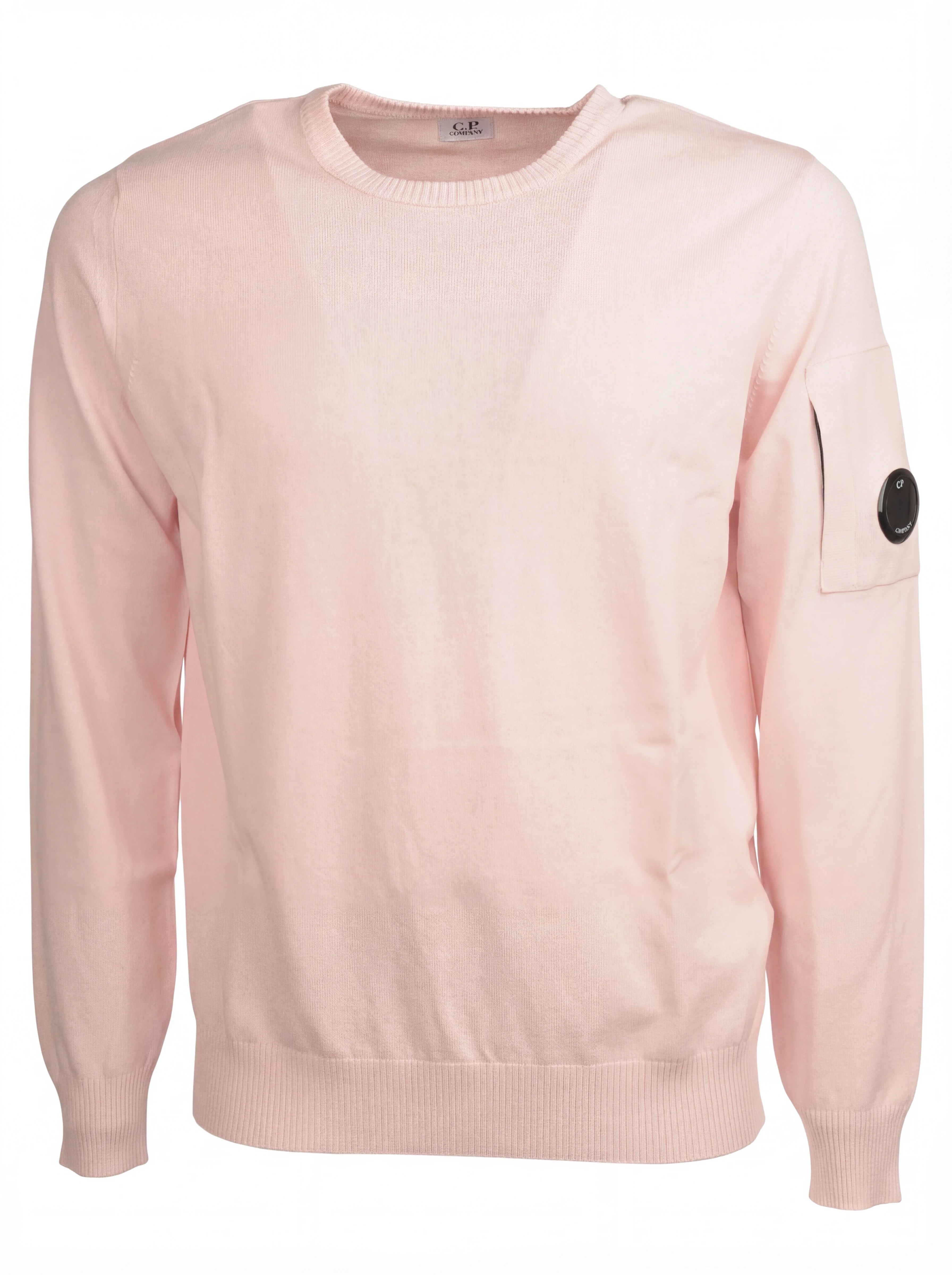 Dettaglio maglia girocollo rosa taschino con lente taschino C.P. Company da uomo in cotone