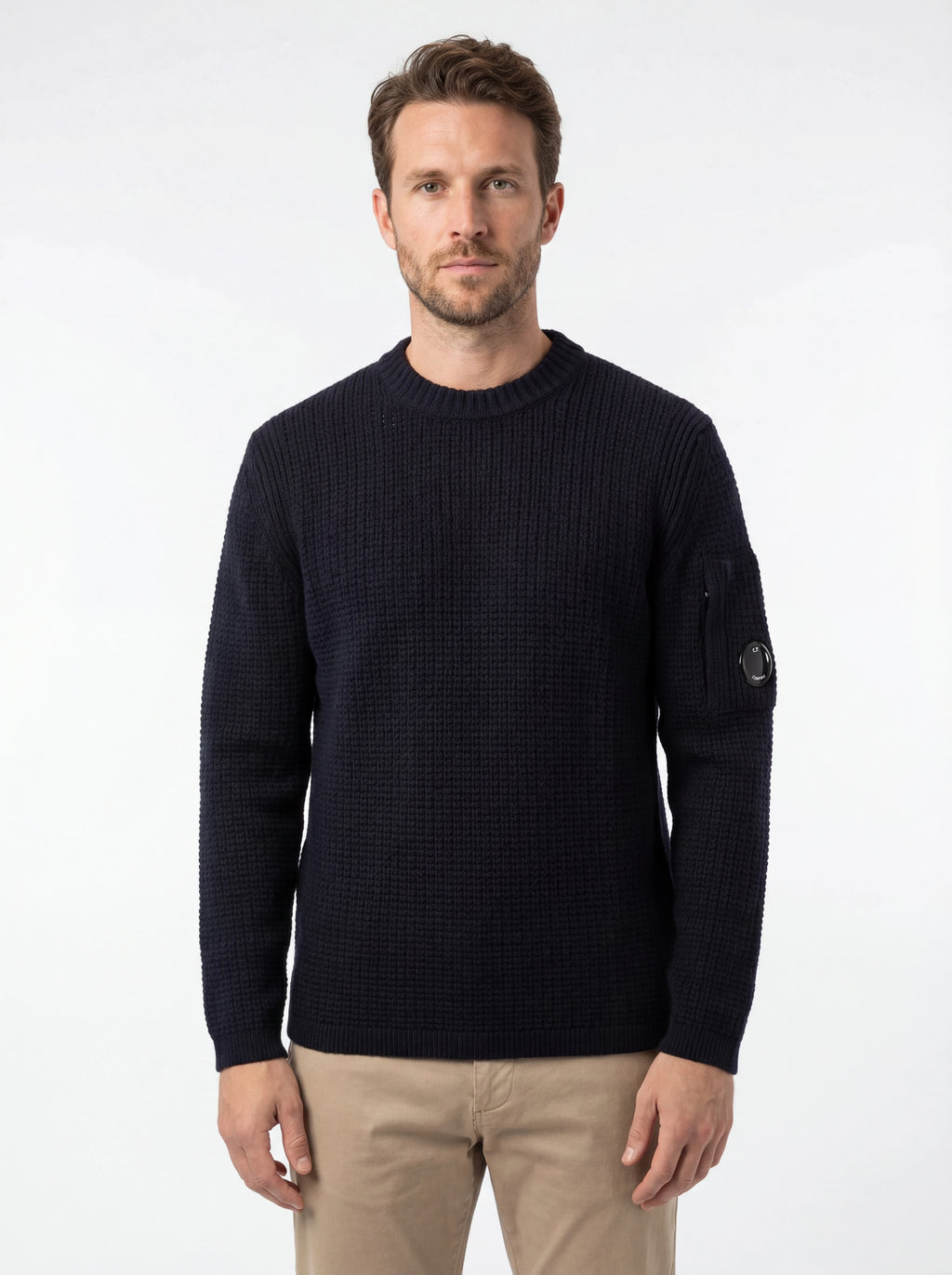 Maglione frontale, maglione blu a costine C.P. Company da uomo in lana