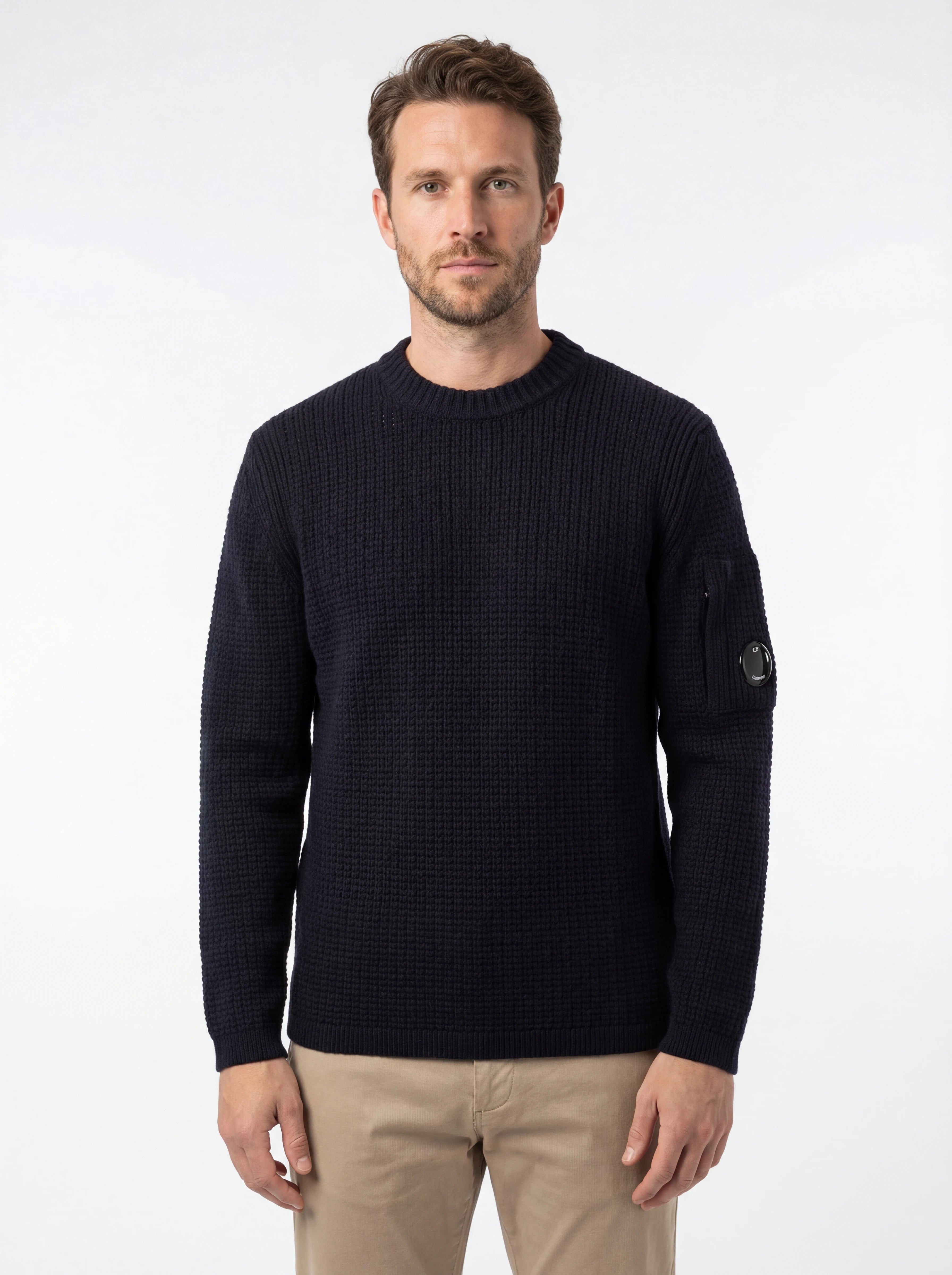 Maglione frontale, maglione blu a costine C.P. Company da uomo in lana