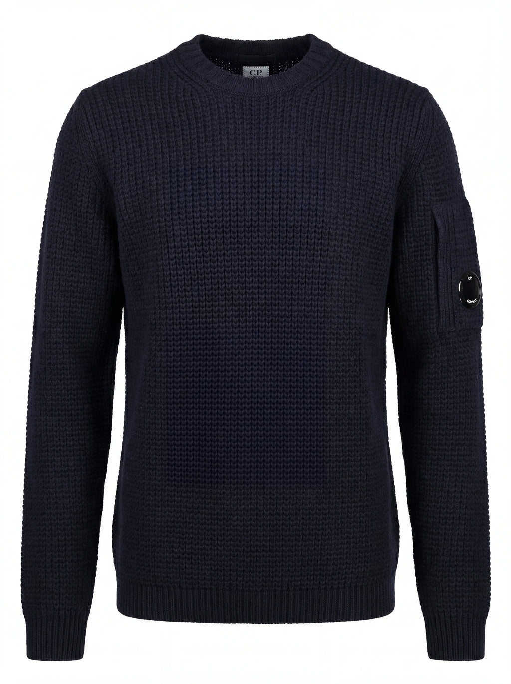 Dettaglio maglione blu a costine C.P. Company da uomo in lana