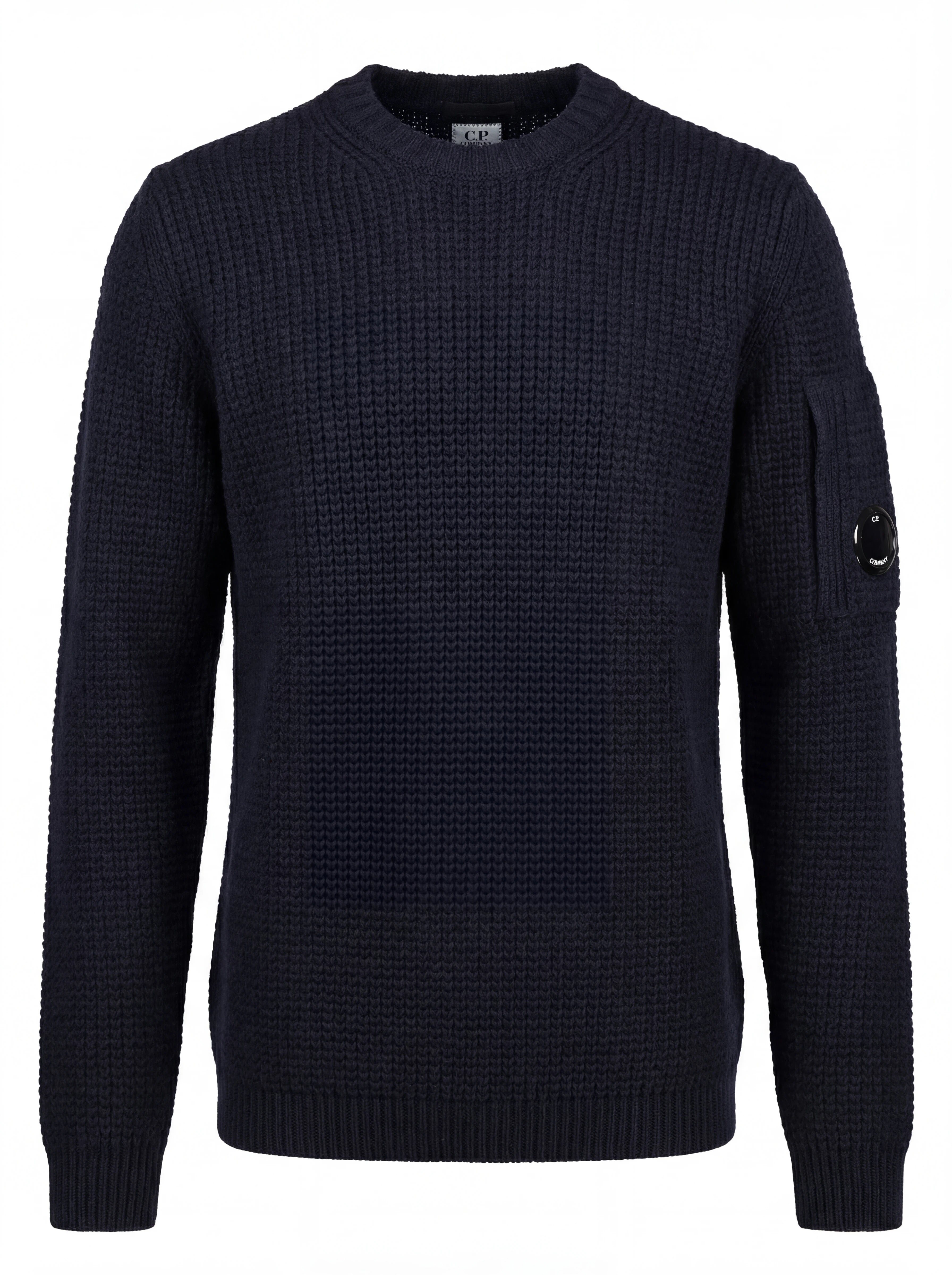 Dettaglio maglione blu a costine C.P. Company da uomo in lana