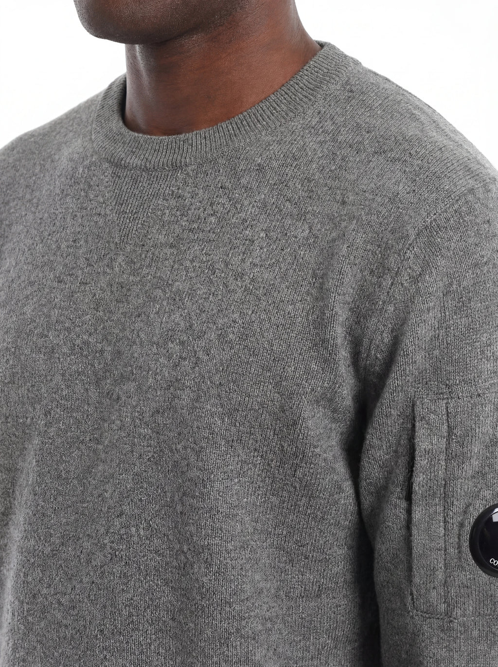 Maglia girocollo frontale, maglia girocollo grigio medio a costine C.P. Company da uomo in lana