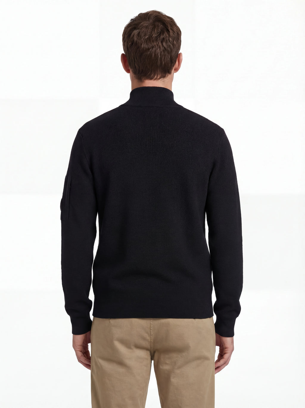 Modello a 45° con cardigan nero zip C.P. Company da uomo in lana merino