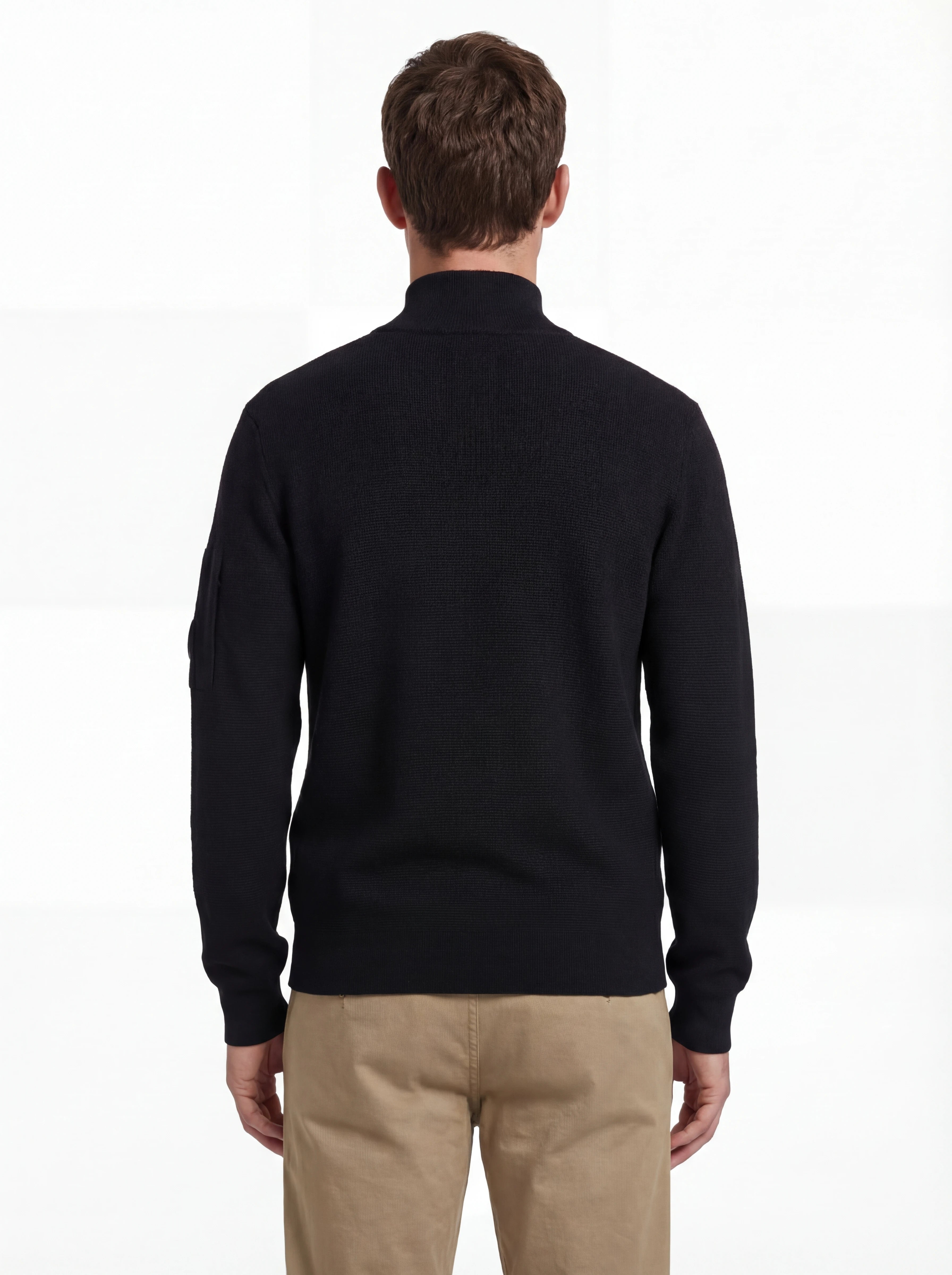 Modello a 45° con cardigan nero zip C.P. Company da uomo in lana merino