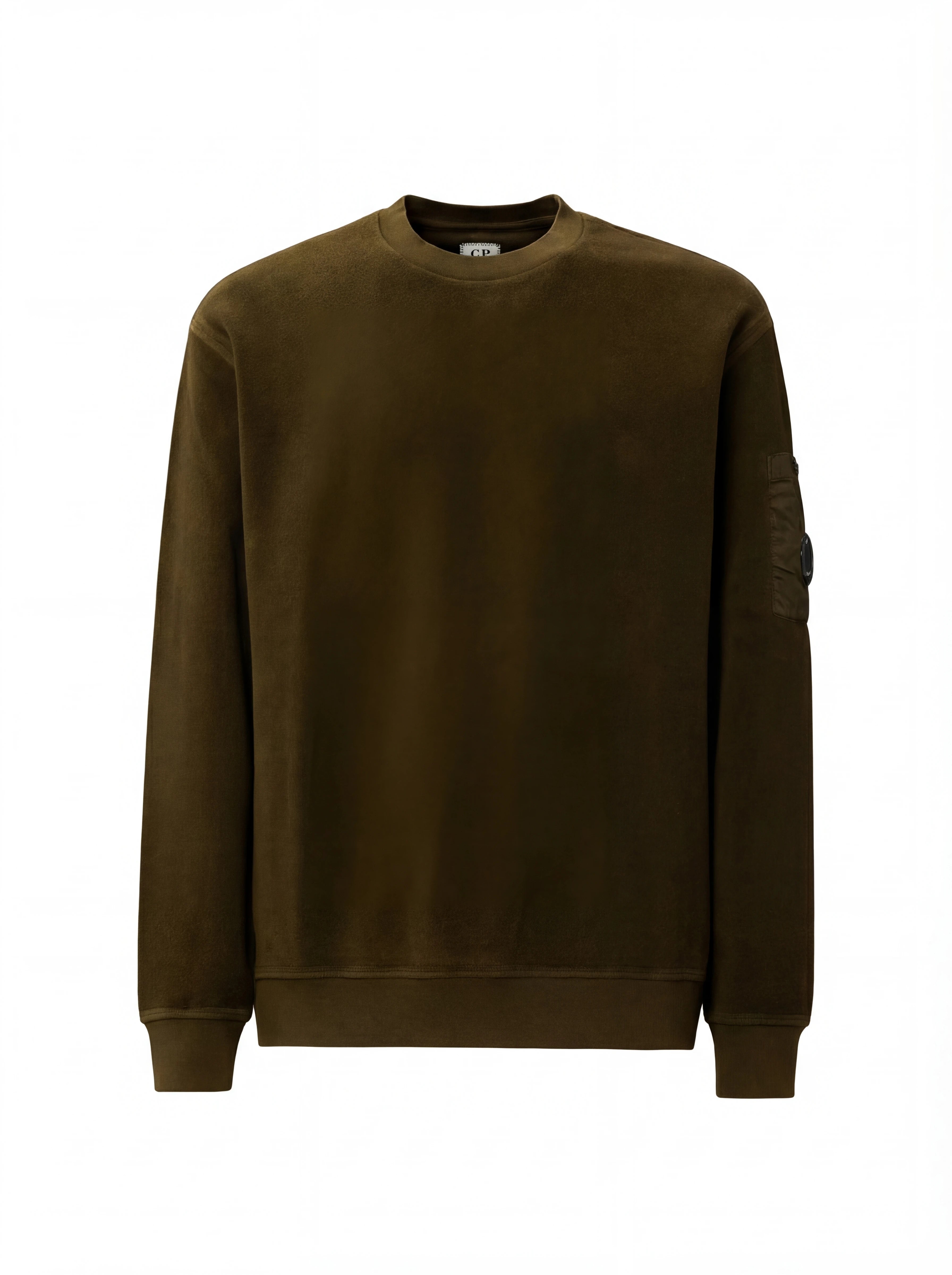 Dettaglio maglia girocollo oliva taschino con lente taschino C.P. Company da uomo in cotone