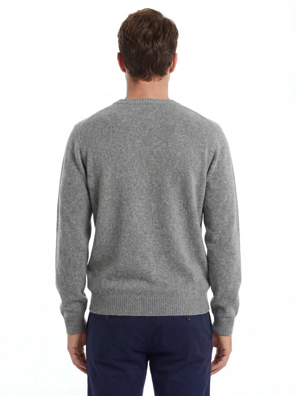 Modello indossa a 45 gradi maglione girocollo mgrigio mélange Saint Barth Regentstrech in alpaca stretch