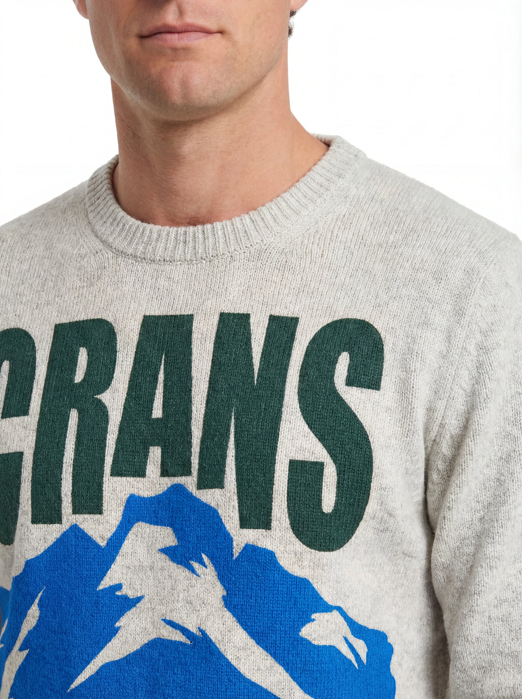 Maglione frontale su sfondo neutro girocollo scritta crancsmont bianco Saint Barth Heronc in lana