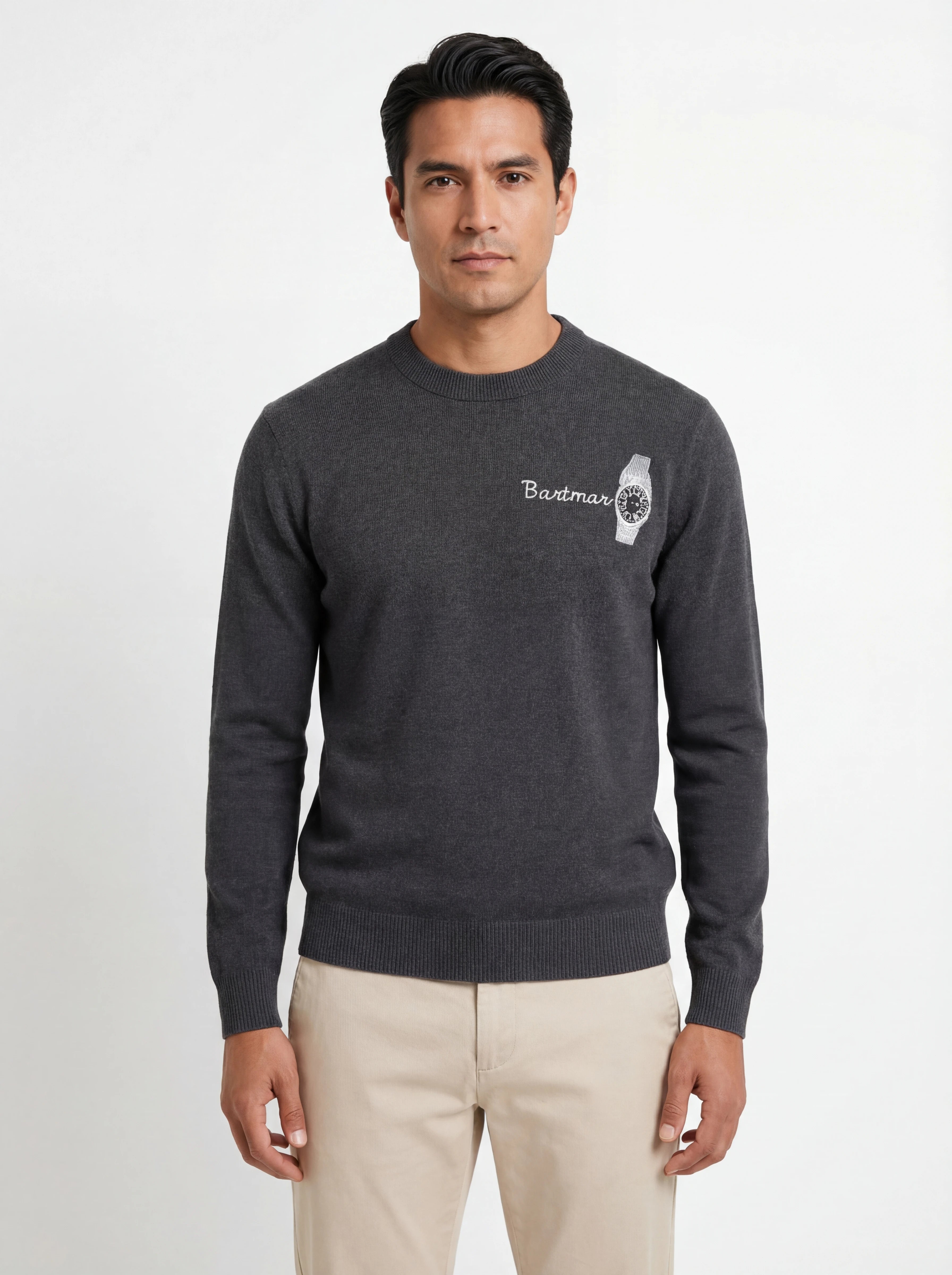 Dettaglio ravvicinato girocollo grigio medio Saint Barth Heron in lana