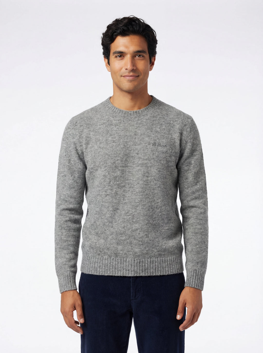 Maglia da dietro su sfondo neutro girocollo grigio chiar Saint Barth Regent in alpaca stretch