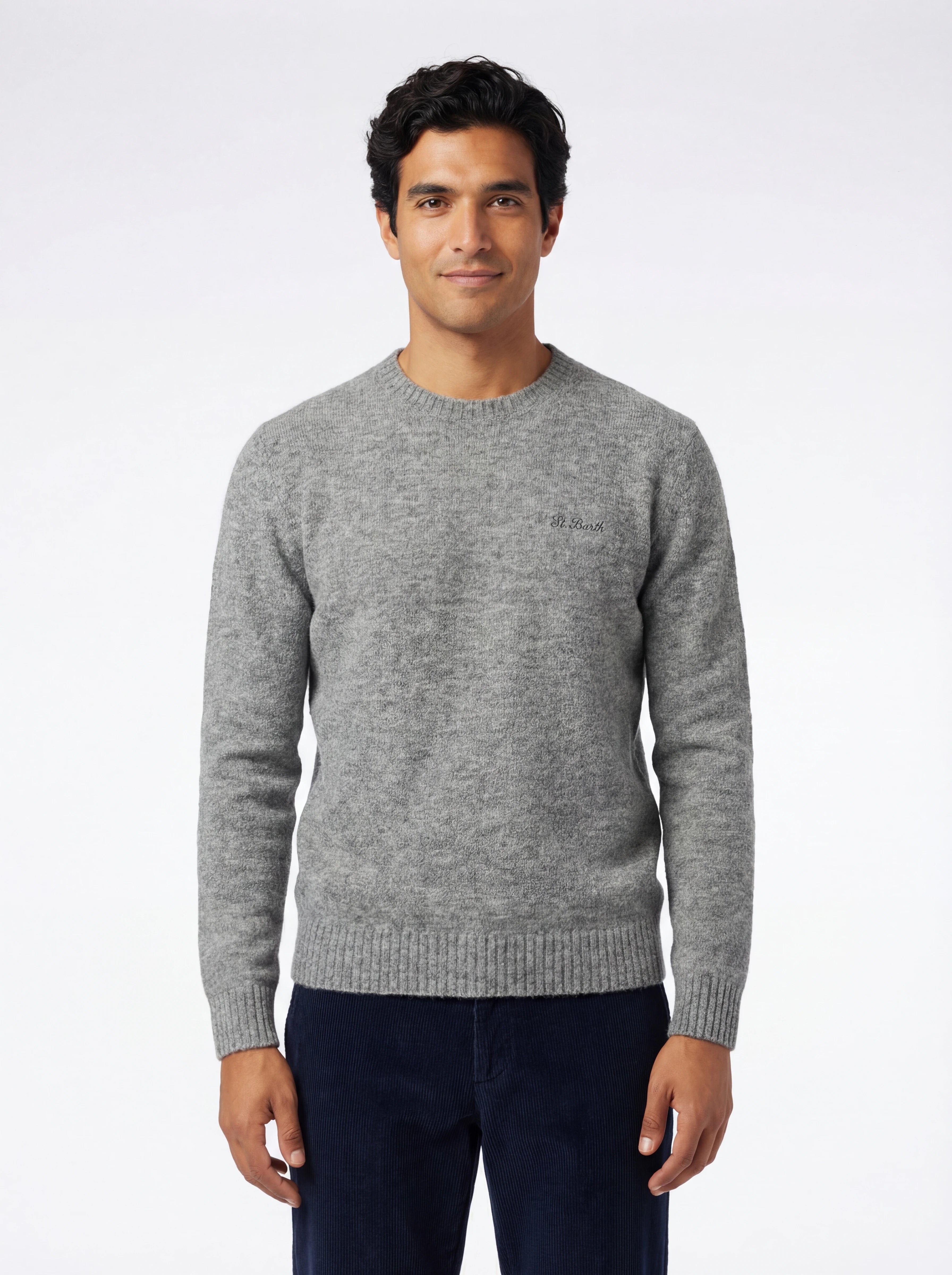 Maglia da dietro su sfondo neutro girocollo grigio chiar Saint Barth Regent in alpaca stretch