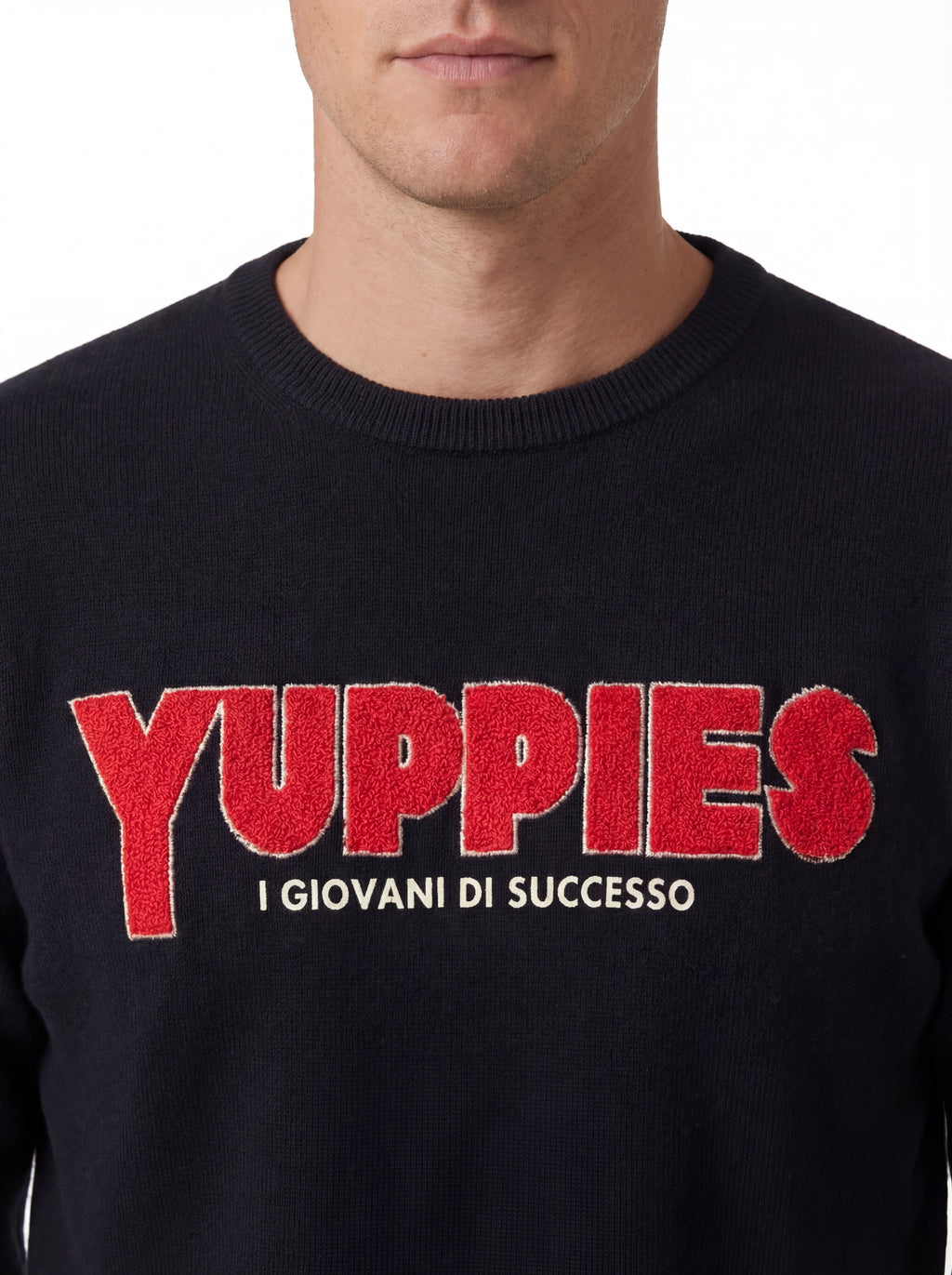 Maglia frontale su sfondo neutro girocollo scritta yuppiesmaglia nero Saint Barth Heron in lana