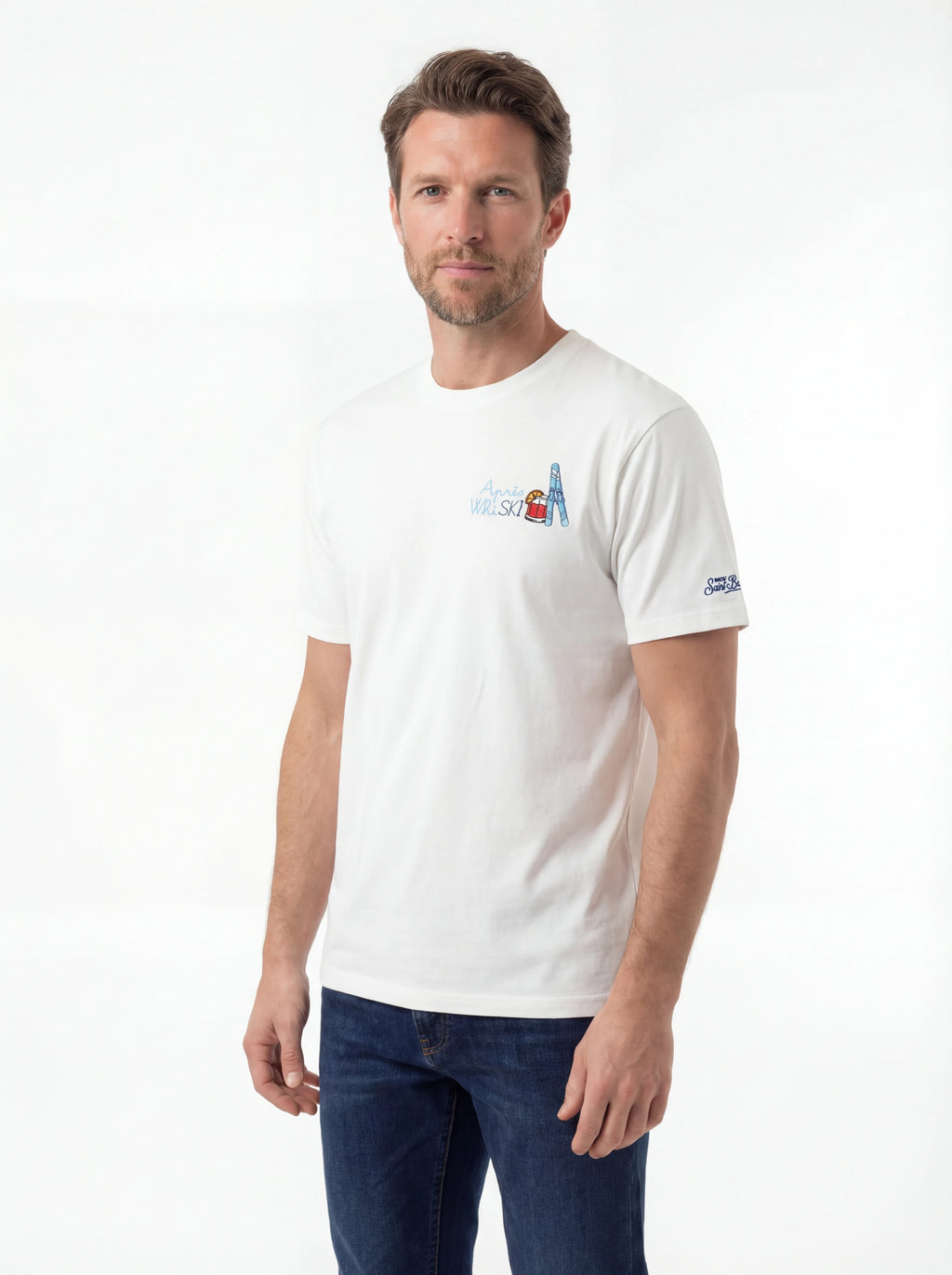 Dettaglio t-shirt bianco stampa Saint Barth cotone Arnott manica corta