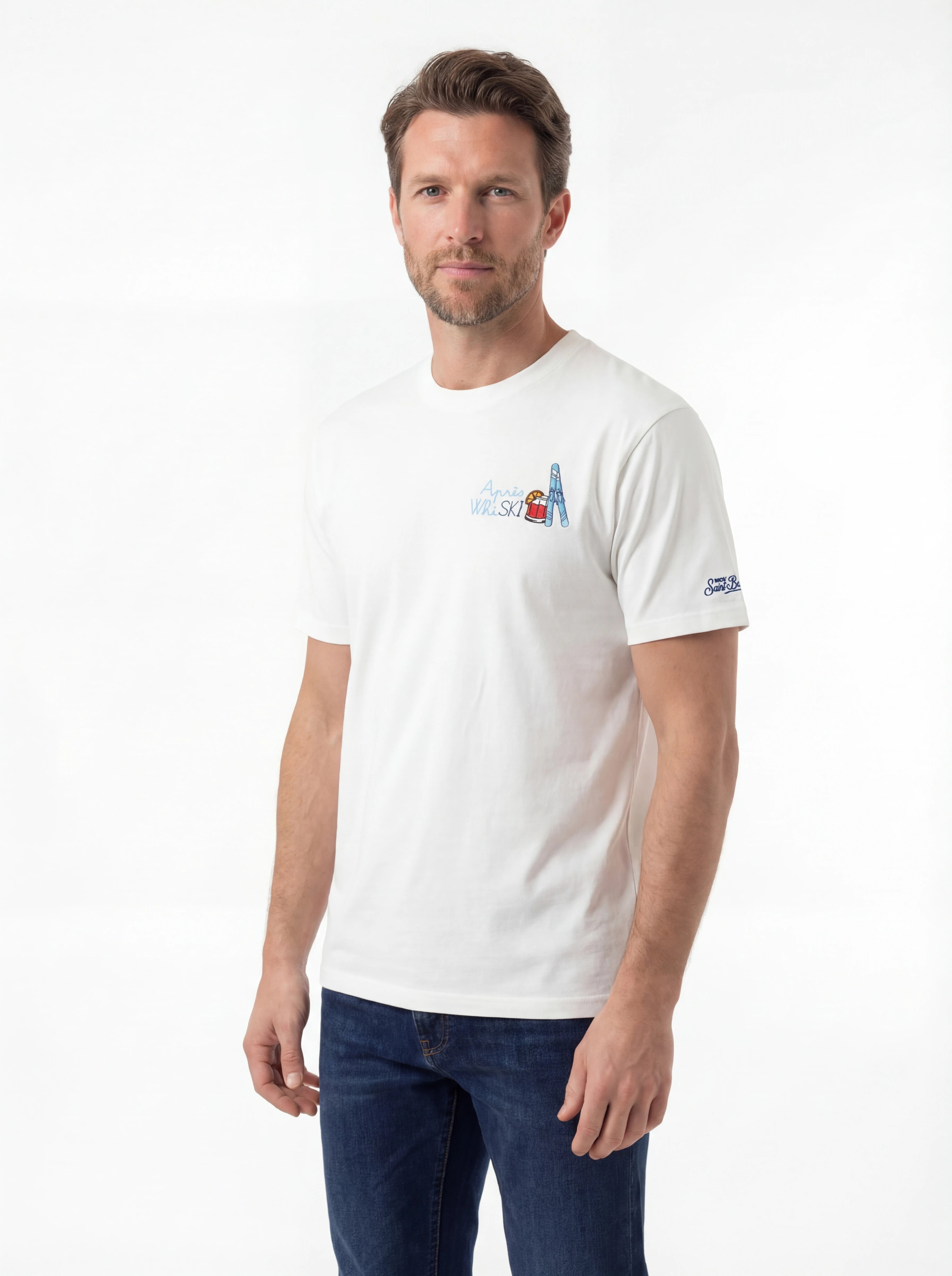 Dettaglio t-shirt bianco stampa Saint Barth cotone Arnott manica corta