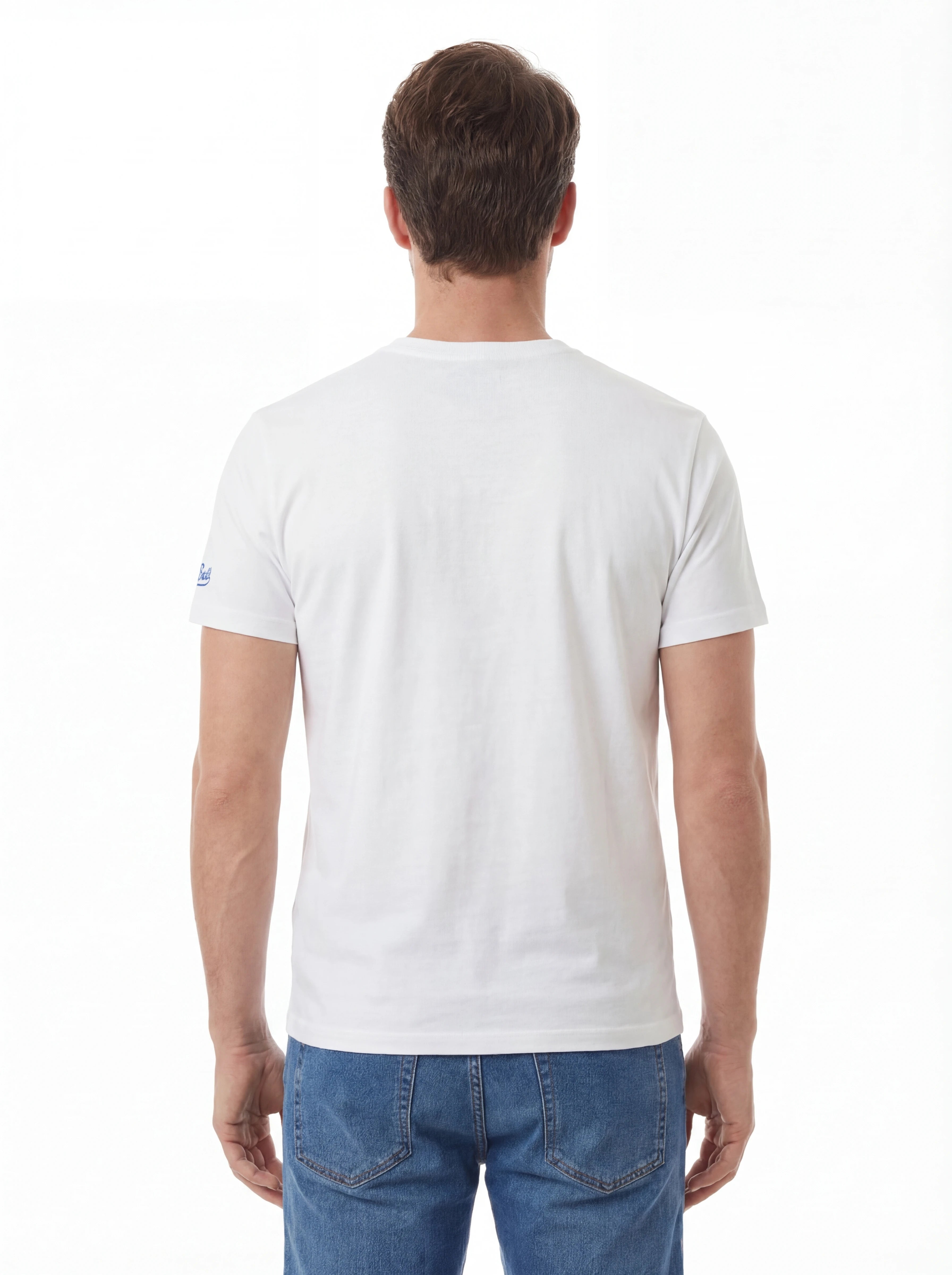 Modello a 45 gradi t-shirt bianco stampa Saint Barth cotone ONLY