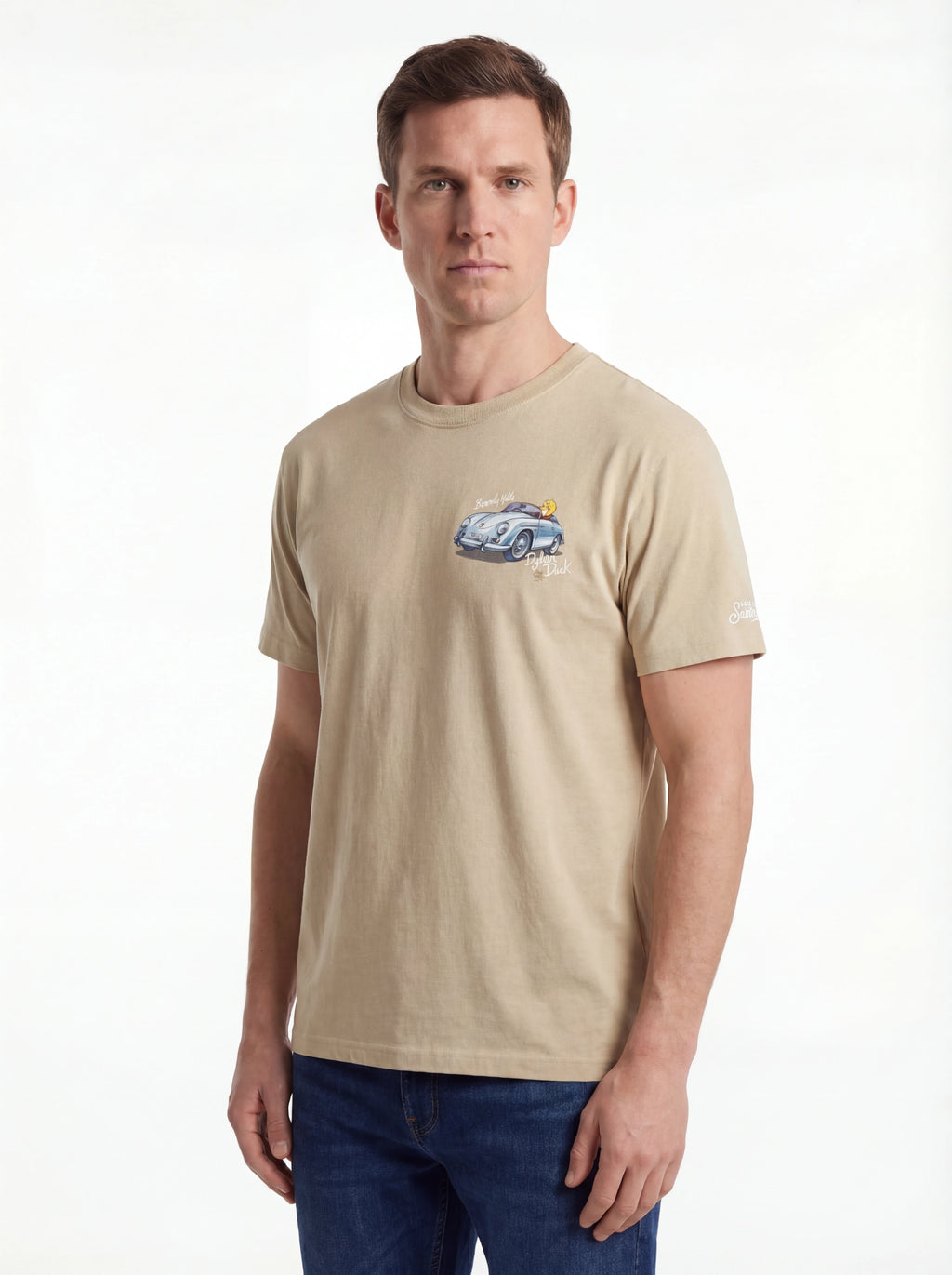 Vista da dietro t-shirt beige stampa Saint Barth cotone CPT manica corta