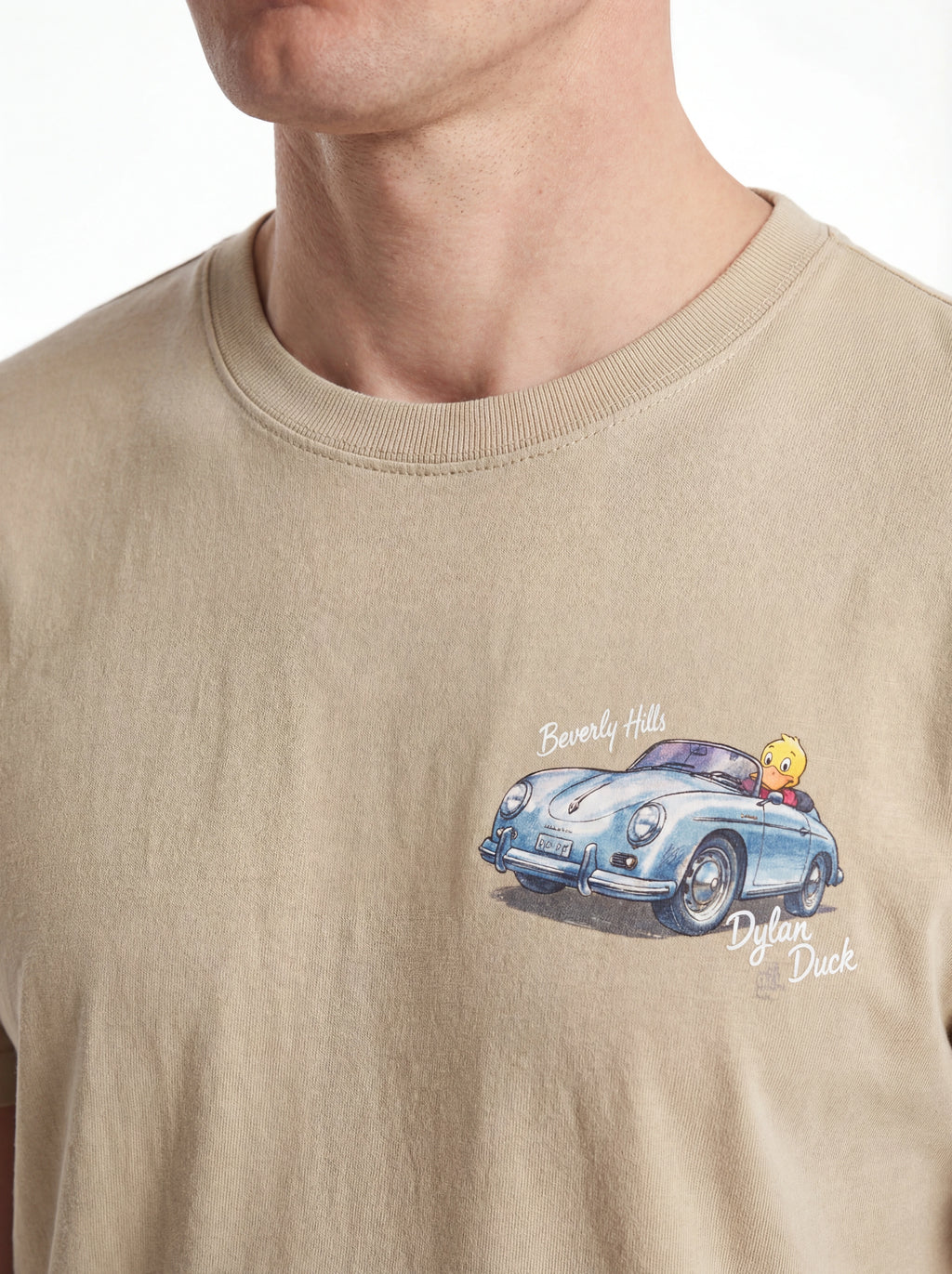 Modello a 45 gradi t-shirt beige stampa Saint Barth cotone CPT