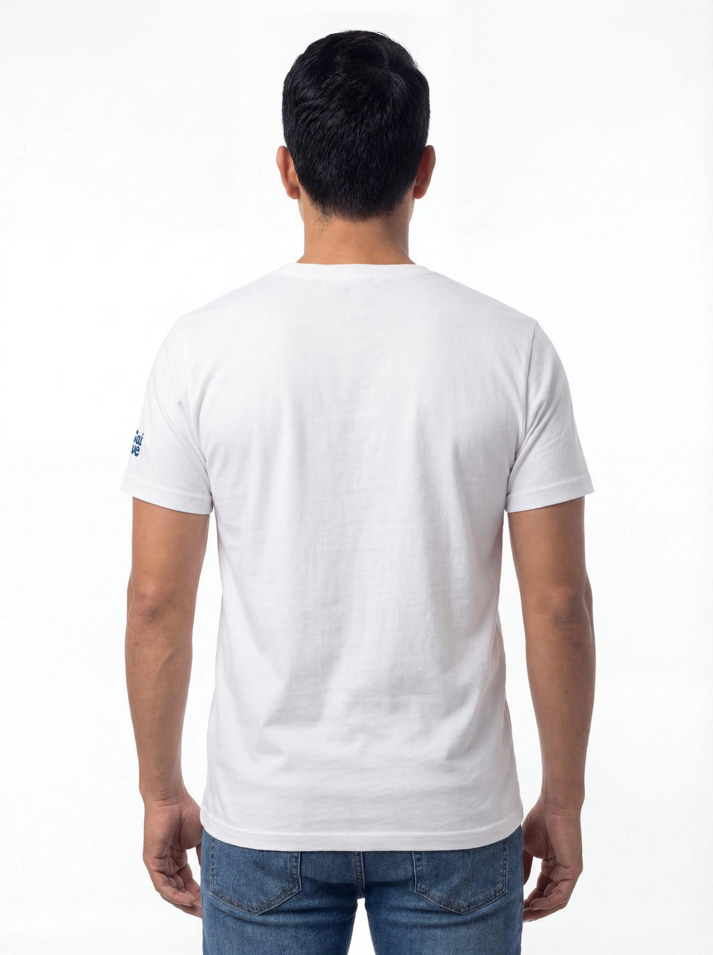 Modello a 45 gradi t-shirt bianco stampa Saint Barth cotone CPT