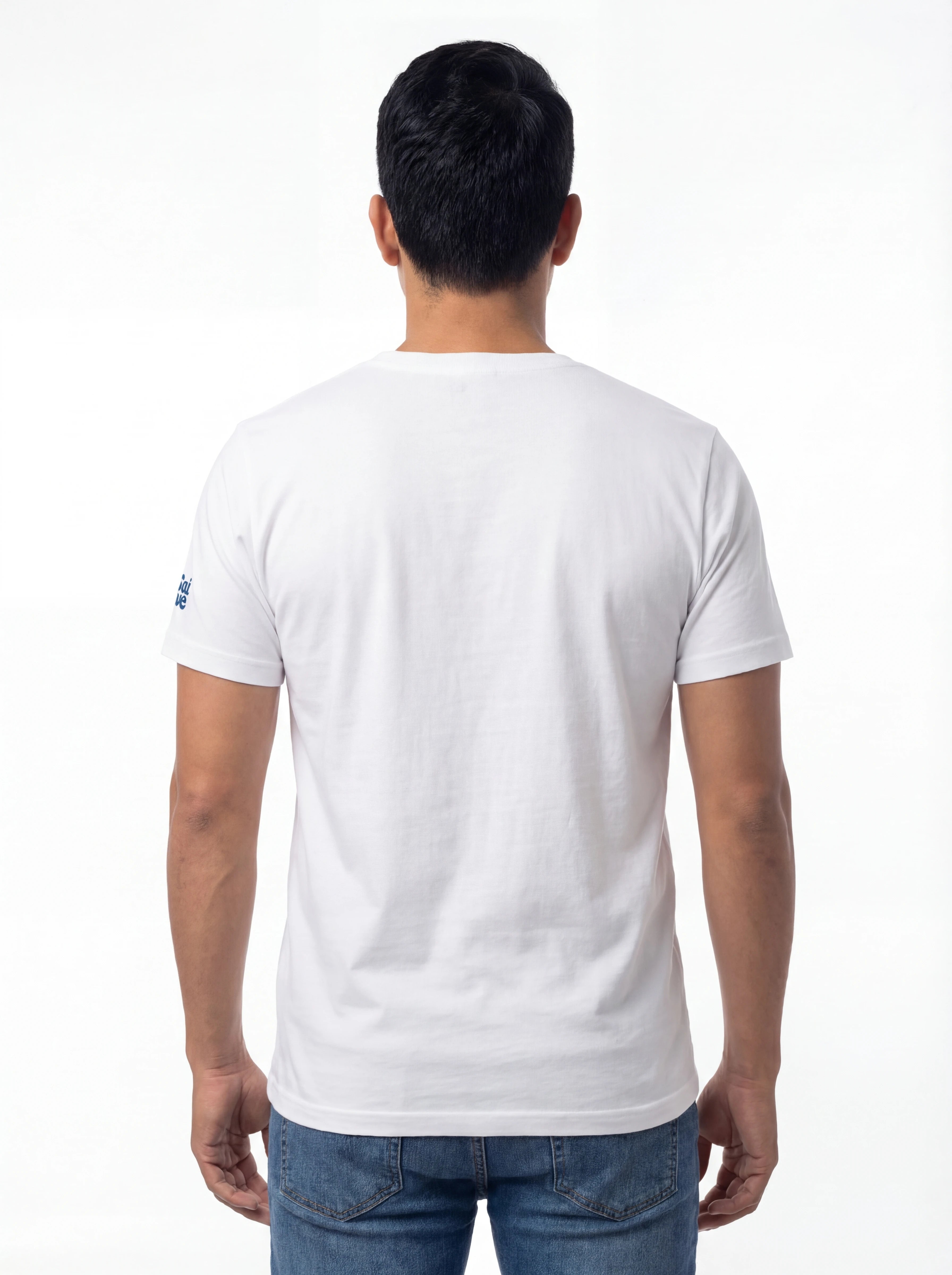 Modello a 45 gradi t-shirt bianco stampa Saint Barth cotone CPT