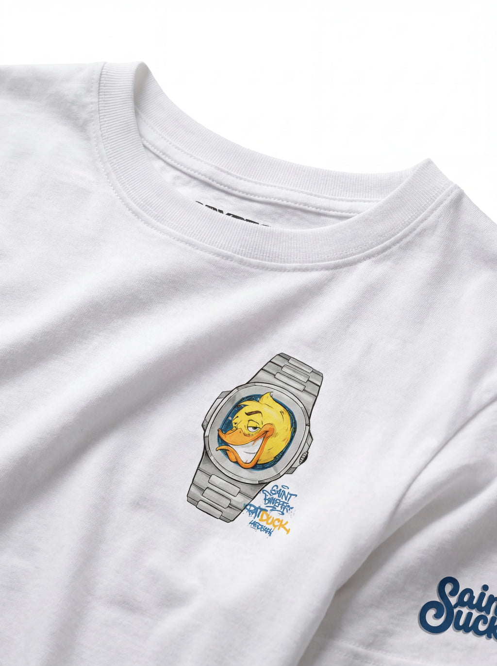 T-shirt su sfondo neutro da dietro t-shirt bianco stampa Saint Barth cotone