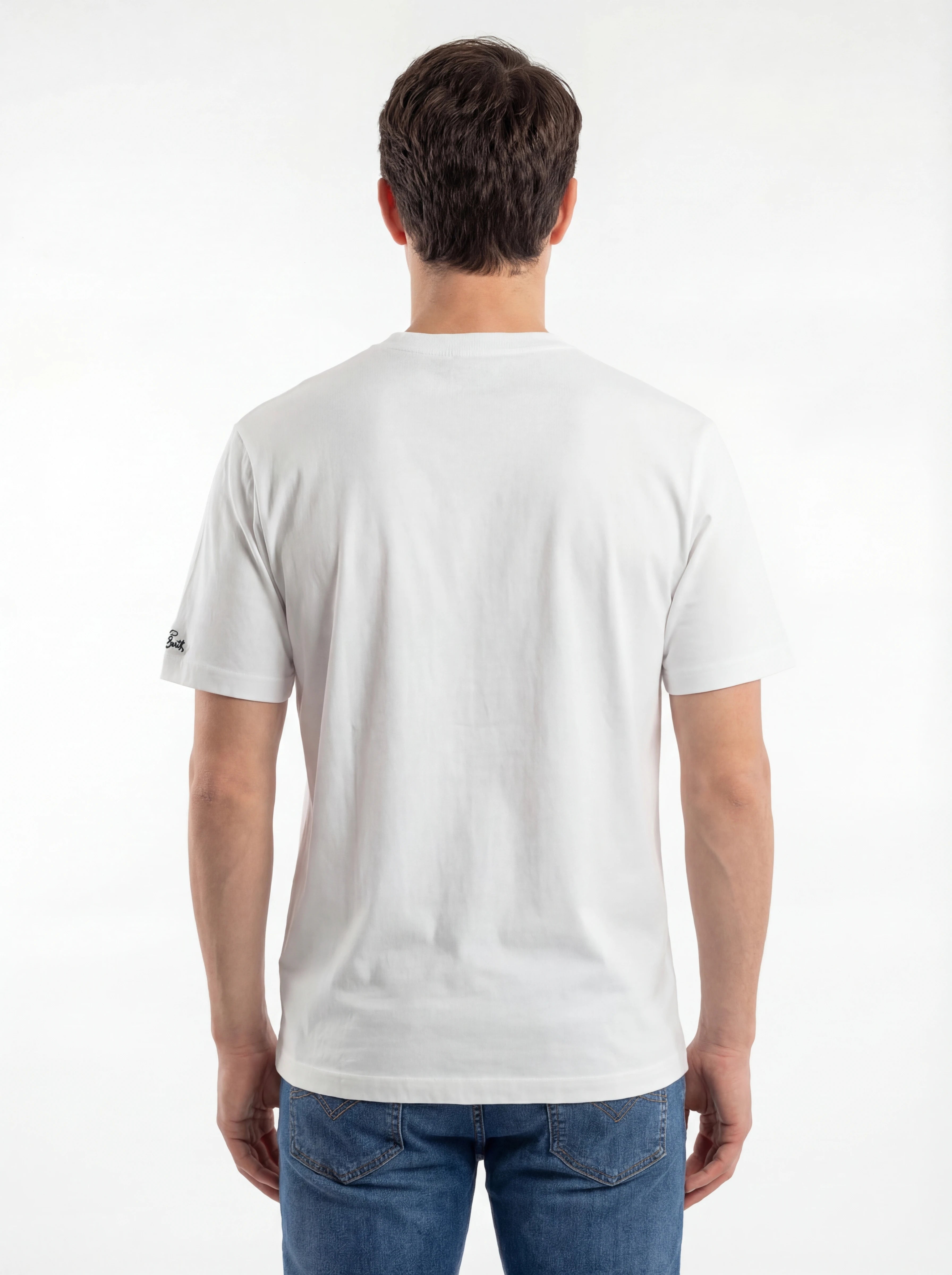 T-shirt su sfondo neutro frontale t-shirt bianco scritta “Gin gin” Saint Barth cotone