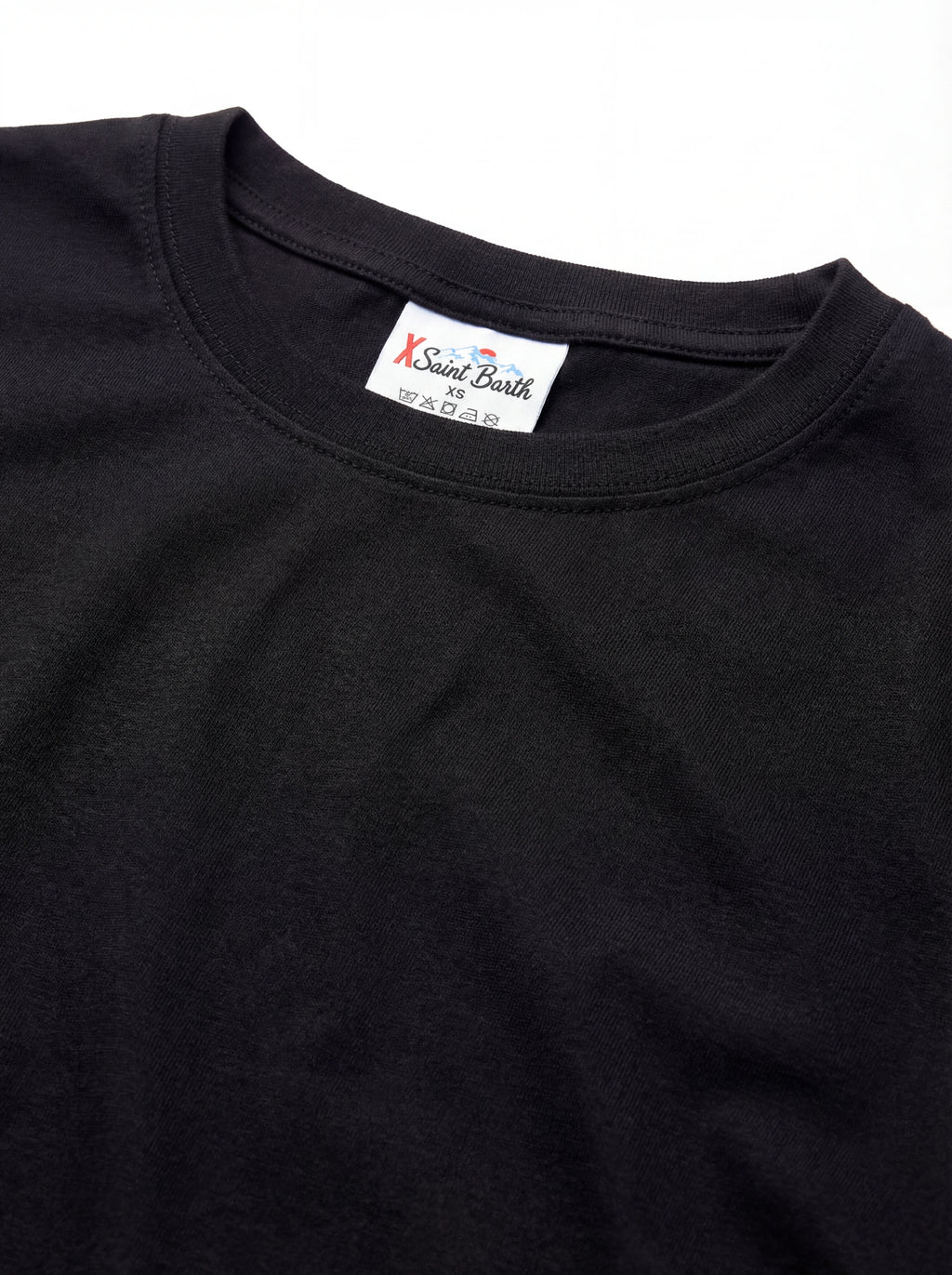 Vista da dietro t-shirt nero scritta “Barman is my superhero” Saint Barth cotone