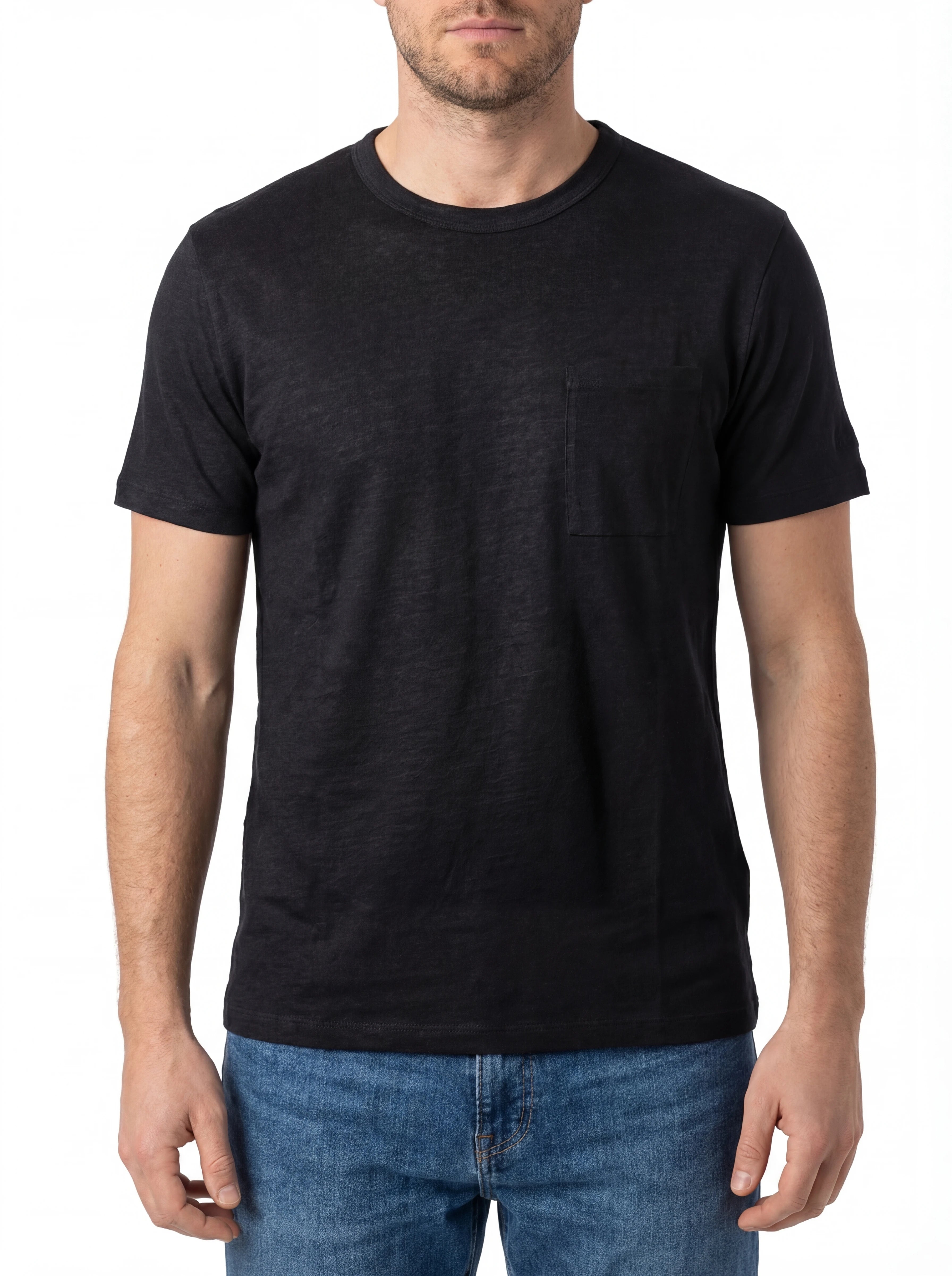 T-shirt su sfondo neutro da dietro t-shirt nero texture lino Saint Barth lino