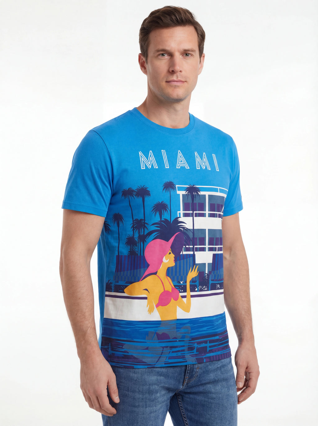 Vista da dietro t-shirt bluette scritta “MIAMI” Saint Barth cotone