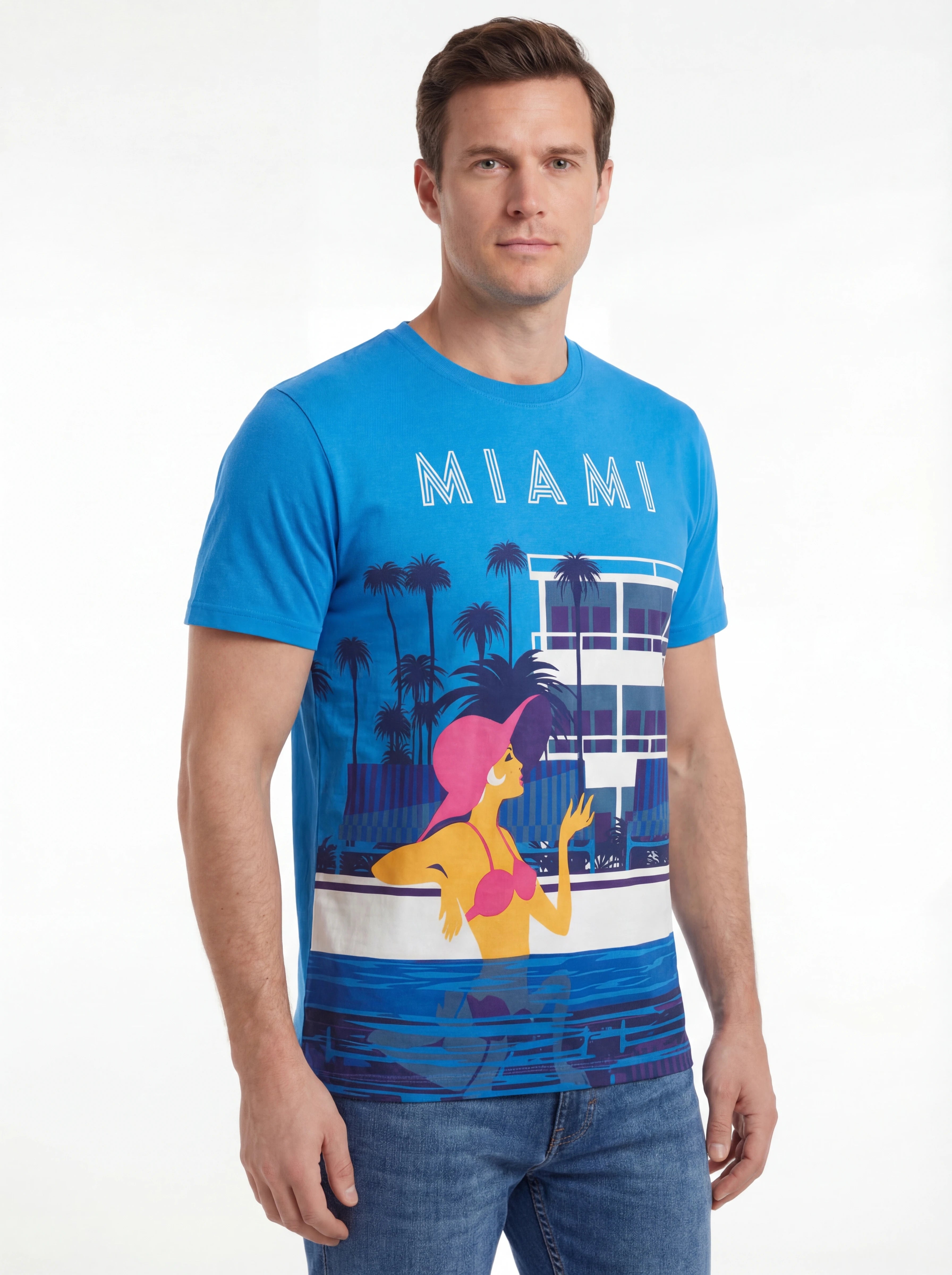 Vista da dietro t-shirt bluette scritta “MIAMI” Saint Barth cotone