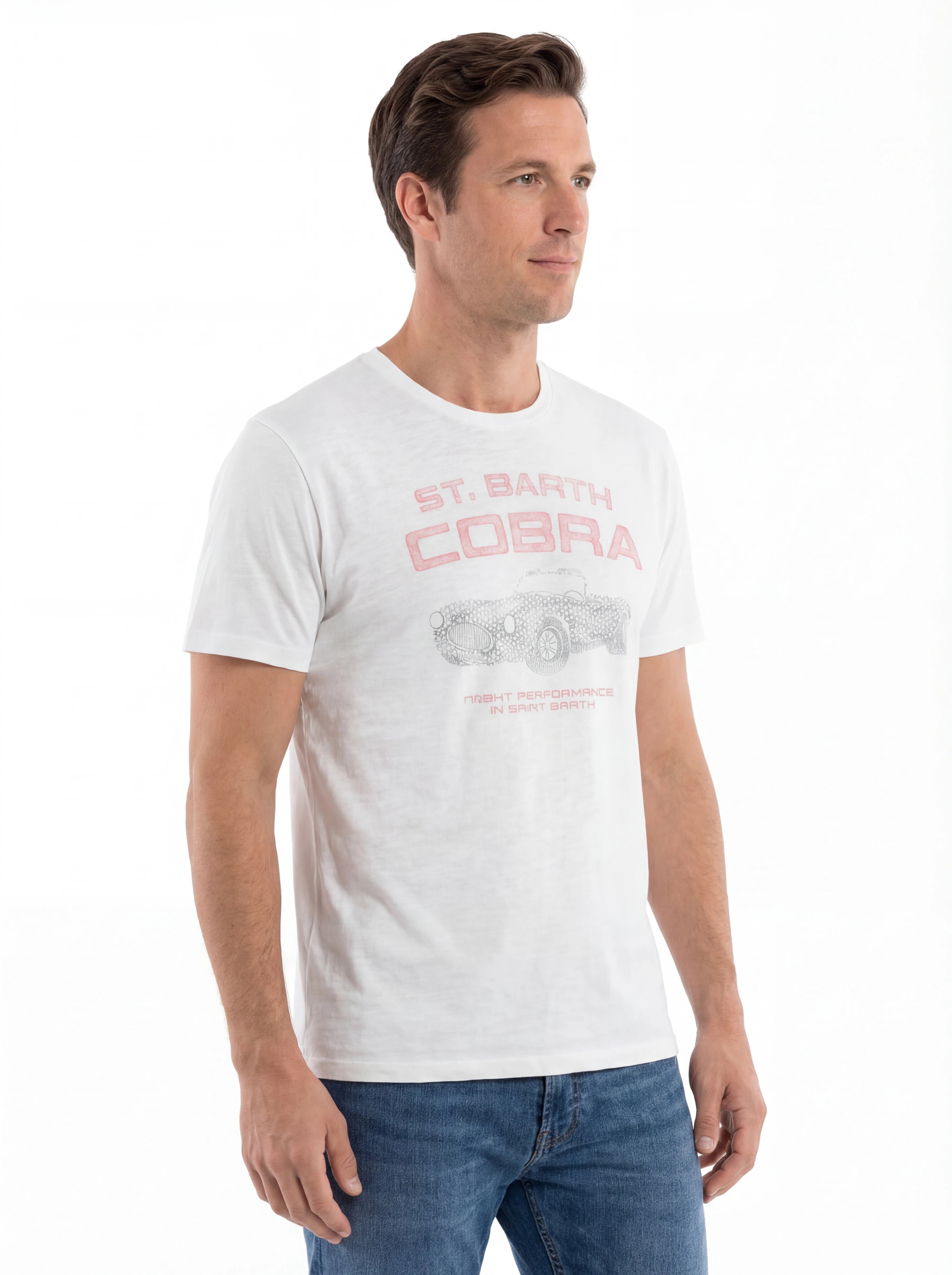 Vista da dietro t-shirt bianco scritta “St. Barth COBRA” Saint Barth cotone