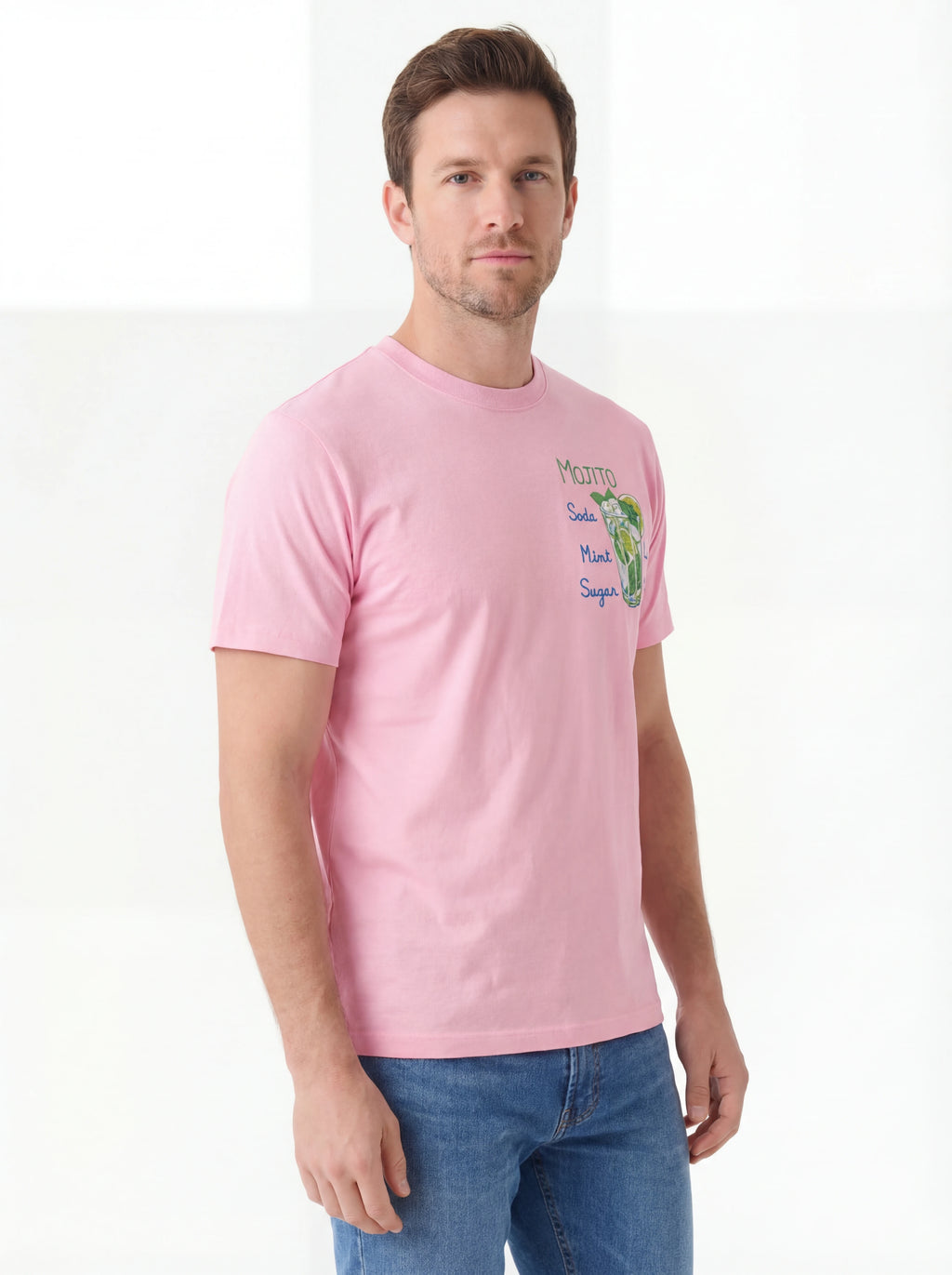 Vista da dietro t-shirt rosa scritta “MOJITO Soda Mint Sugar” Saint Barth cotone