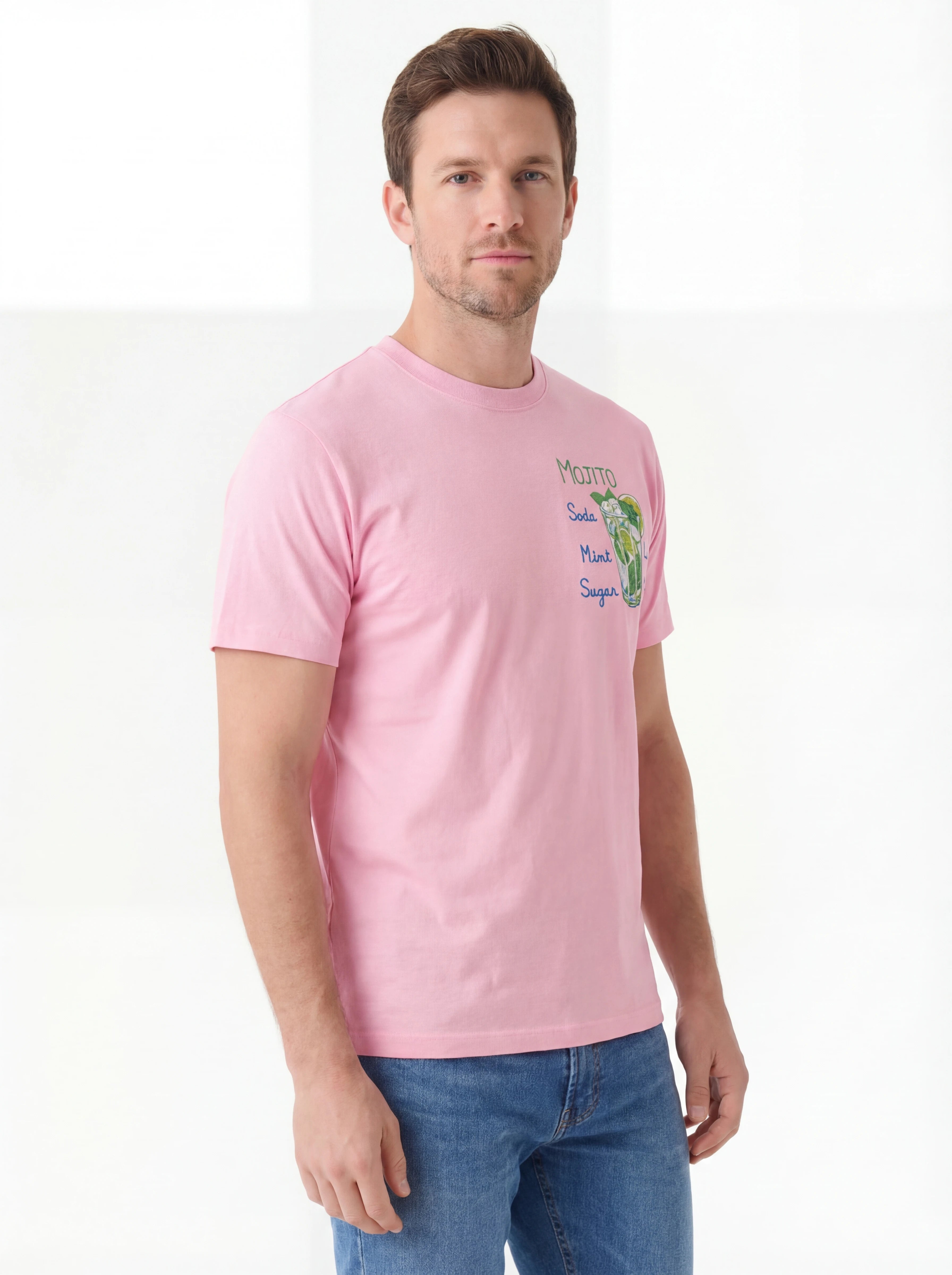Vista da dietro t-shirt rosa scritta “MOJITO Soda Mint Sugar” Saint Barth cotone
